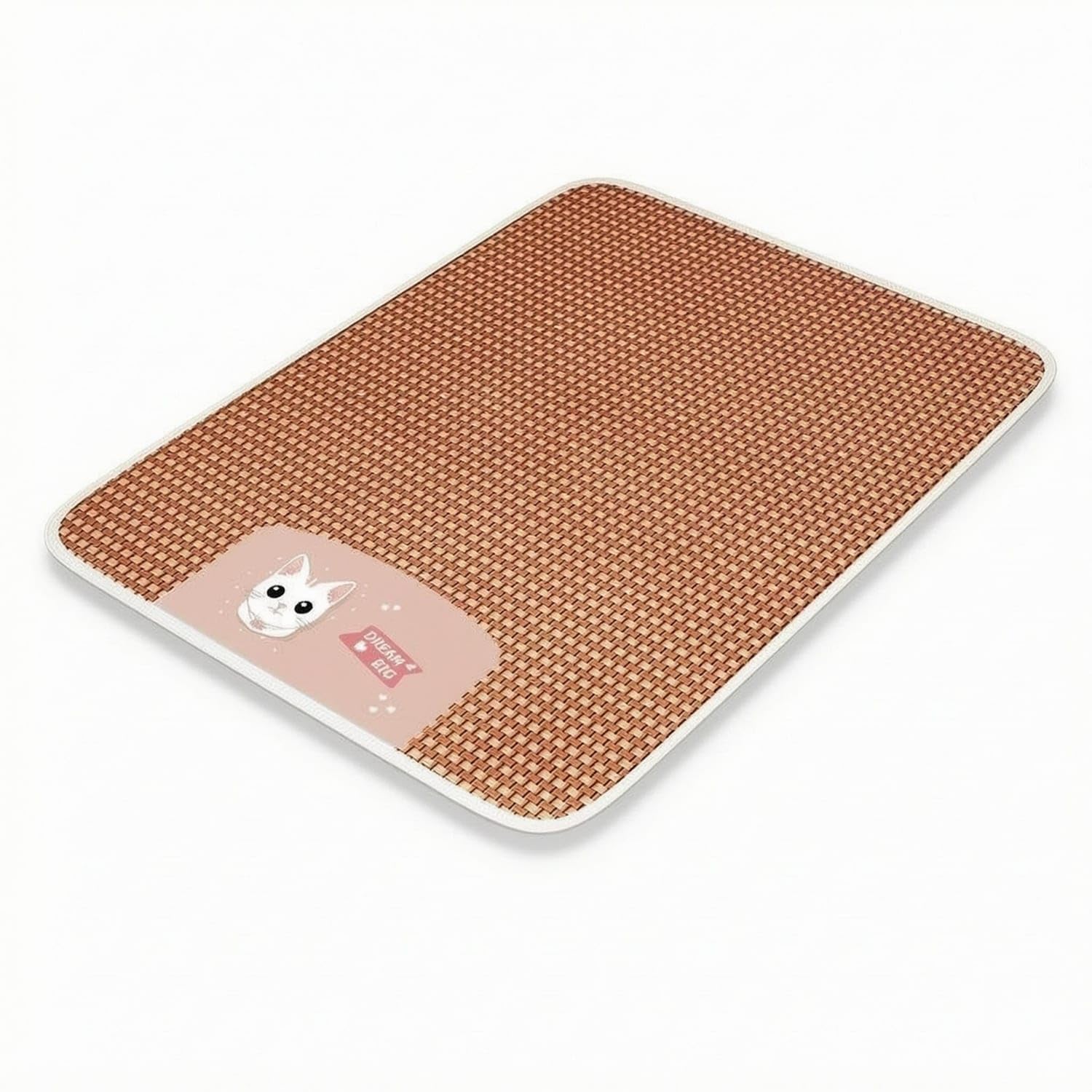 STYLEHEAVEN Cool Rattan Pet Mat Breathable Feline Sleeping Mat Woven Rattan Pet Bed Flat for Cats, Dogs, Summer Use, Pink, XL Pe