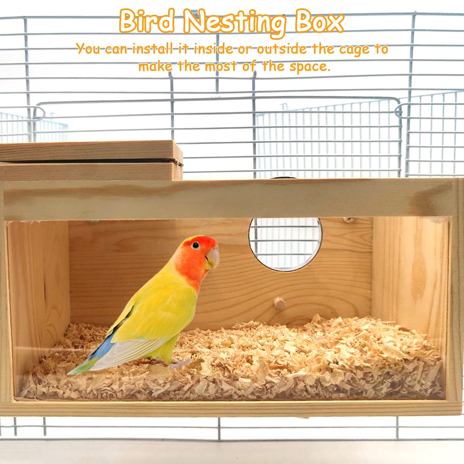 Pinvnby Natural Wood Parakeet Nesting Box Budgie Breeding Box Acrylic Bird Nest For Cage Transparent Panoramic For Parrots, Cockatiels, Lovebirds, Canaries, And Small Birds (M: 9.8 X 5.3 X 5.3 Inch)