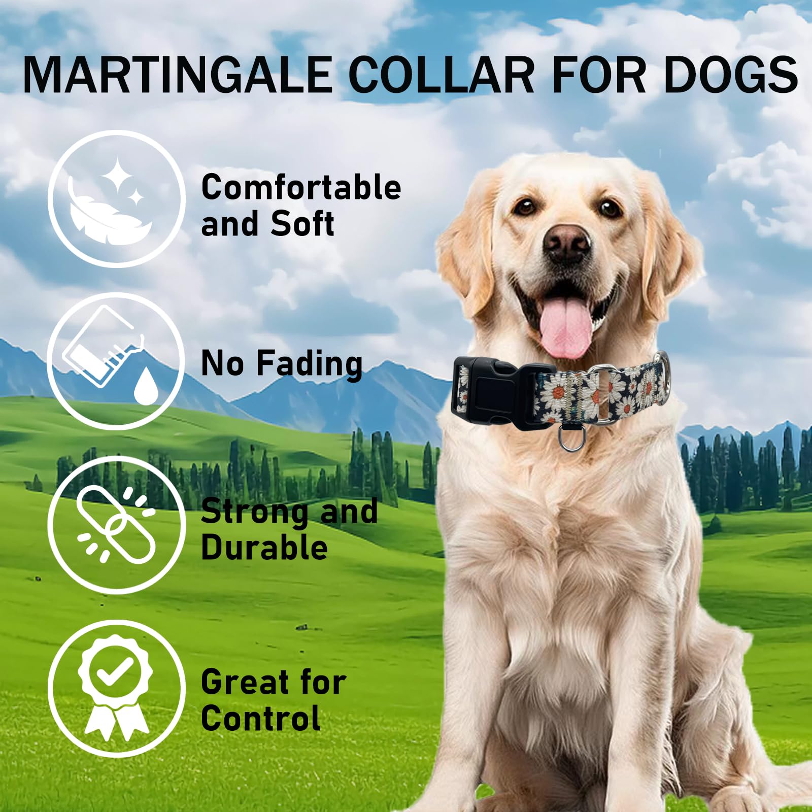 Fidohug Martingale Collar For Dogs Flower Dog Collars With Quick Release Buckle Adjustable Nylon Soft Dog Collar For Large Dogs,
