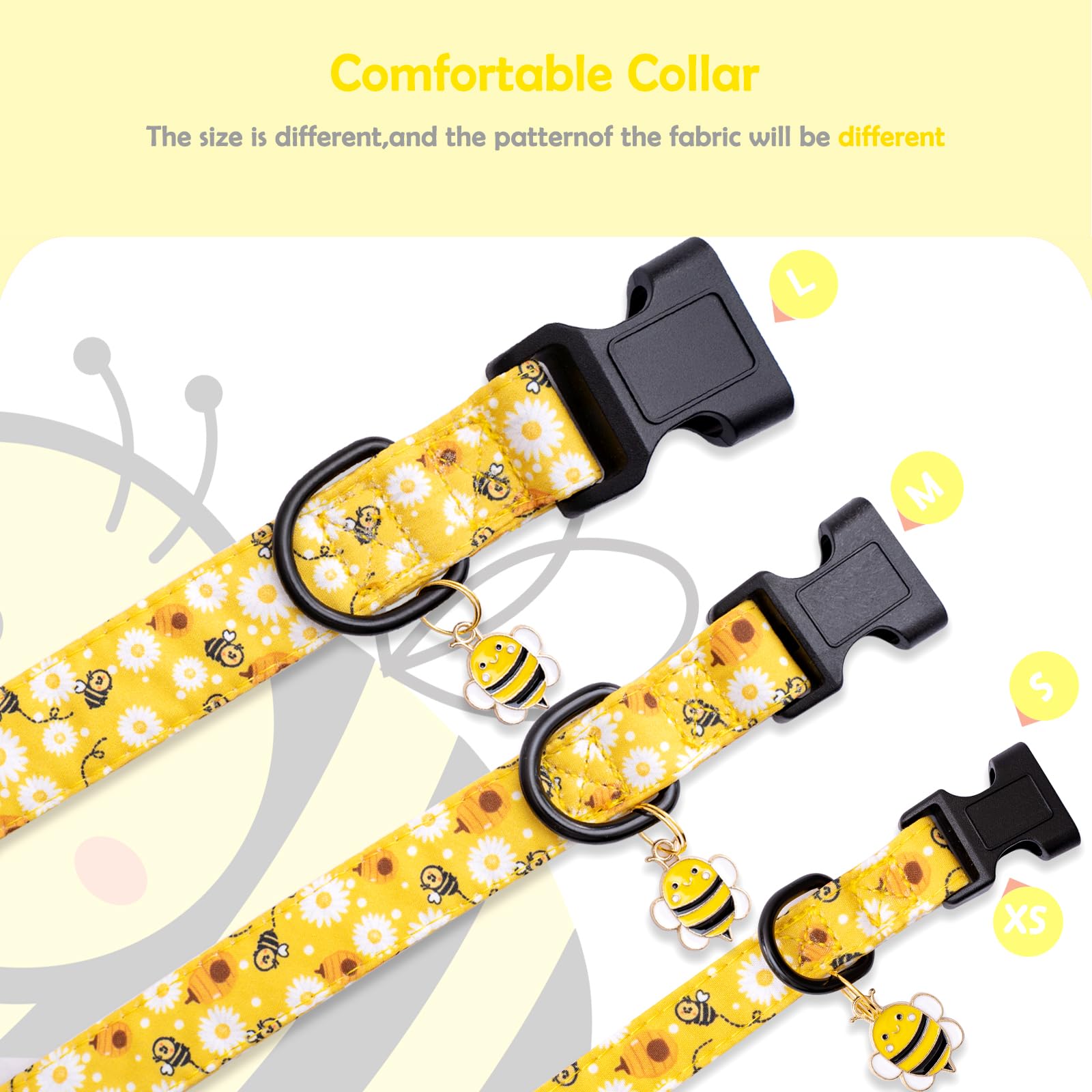 Faygarsle Dog Collar For Small Medium Large Dogs Yellow Puppy Collars For Female Dogs Floral Bee Daisy Patterned Pet Collars For