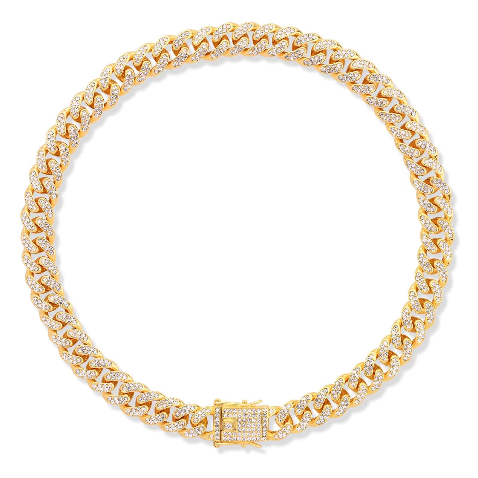 Wimupath Gold-Plated Diamond Dog Collar - Cuban Style Metal Chain With Secure Buckle, Luxury Durable Collar For Small/Medium/Lar