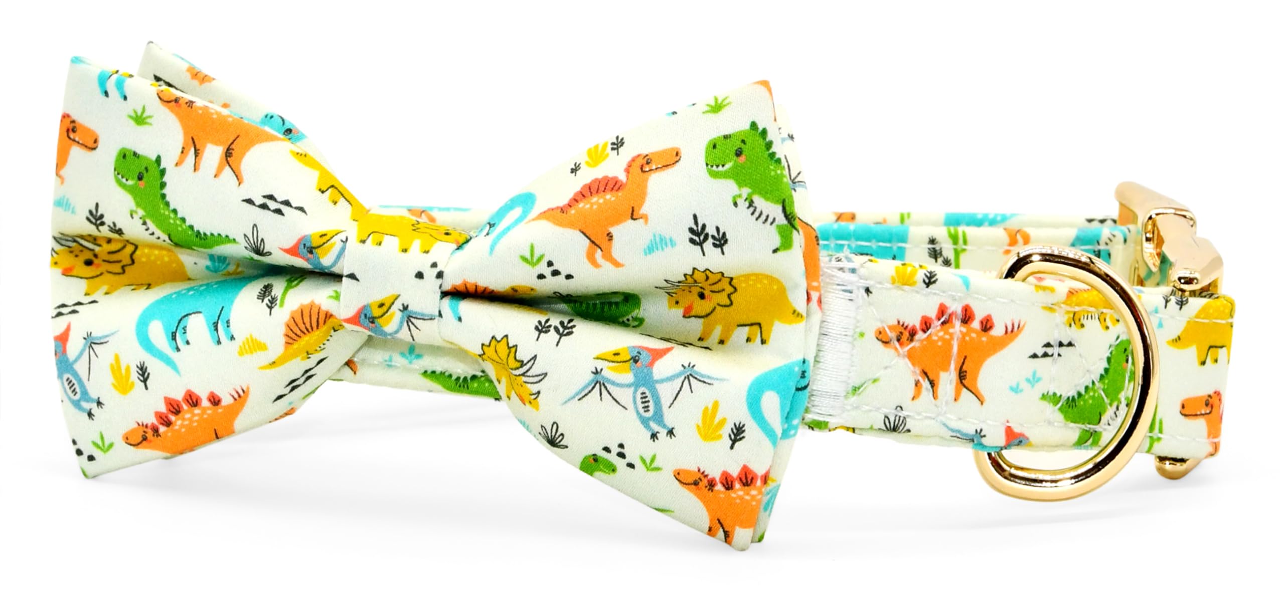 Funny Dino Dog Bow Tie Dog Collar Accessory, Detachable Bowtie, Adjustable Collar For Small Medium Large Dogs