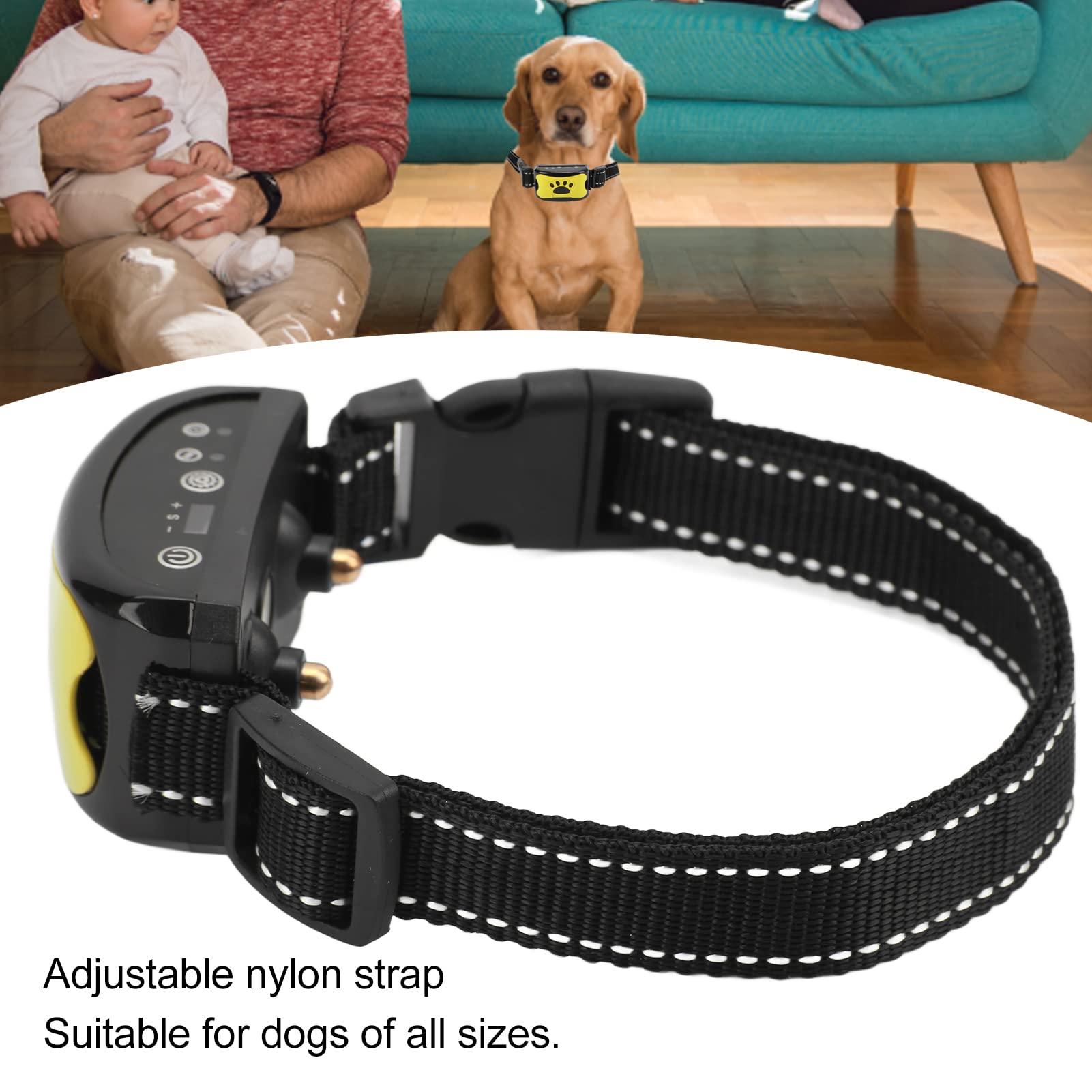 Ashata Anti Dog Bark Collar, Dog Barking Collar, Usb Rechargeable Waterproof Vibration Intelligent Recognition Training Collar 7 Sensitivity (Lemon Yellow)