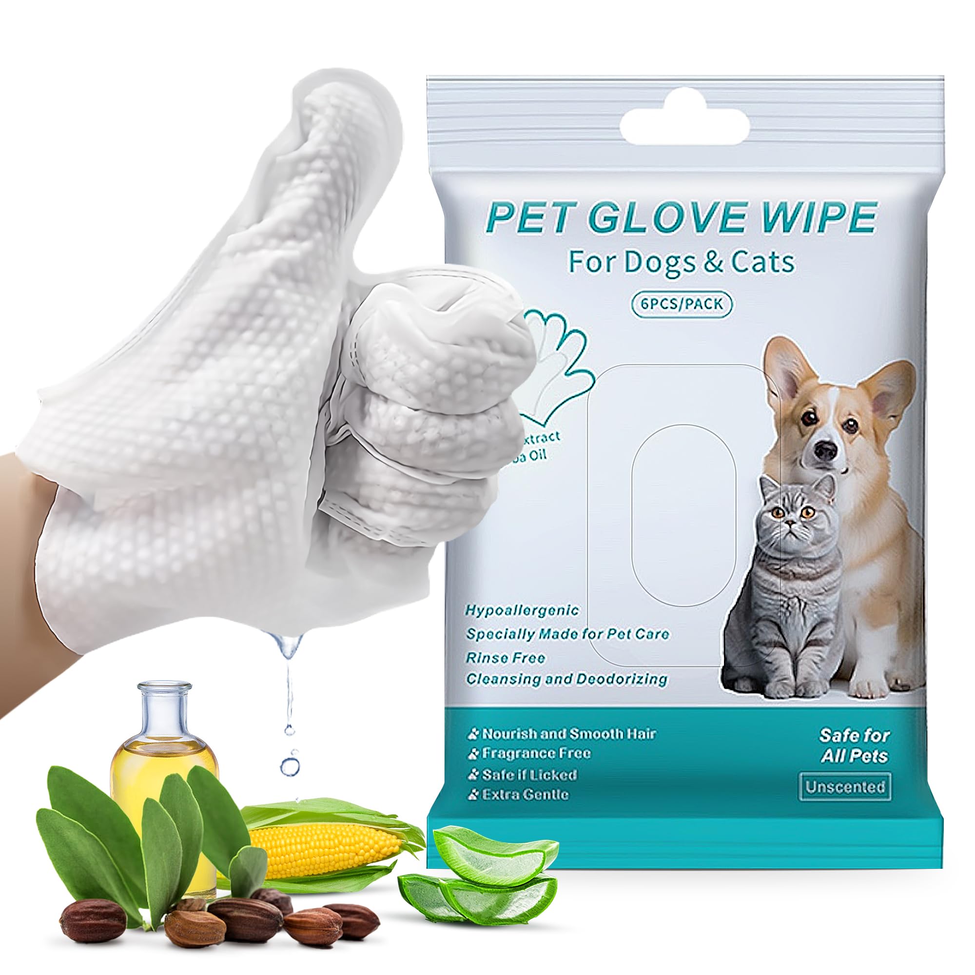 Pet Glove Wipes For Dogs Cats, Dog Cleaning Gloves, Dog Wipes Cleaning Deodorizing, Pet Wipes For Dogs Cats, Extra Thick, Unscen