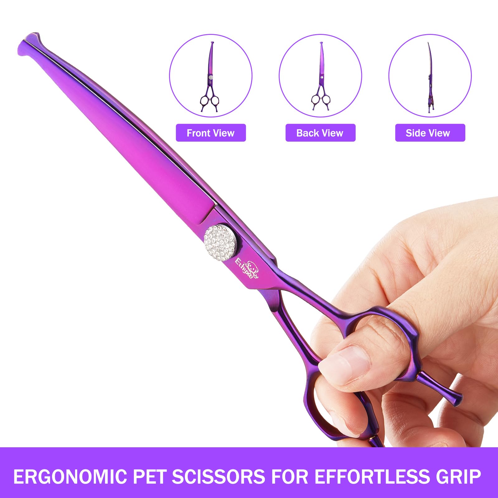 Ethyxe 7'' Curved Dog Grooming Scissors - Professional 440C Stainless Steel Pet Shears With Safety Round Tips And Sharp Blades F