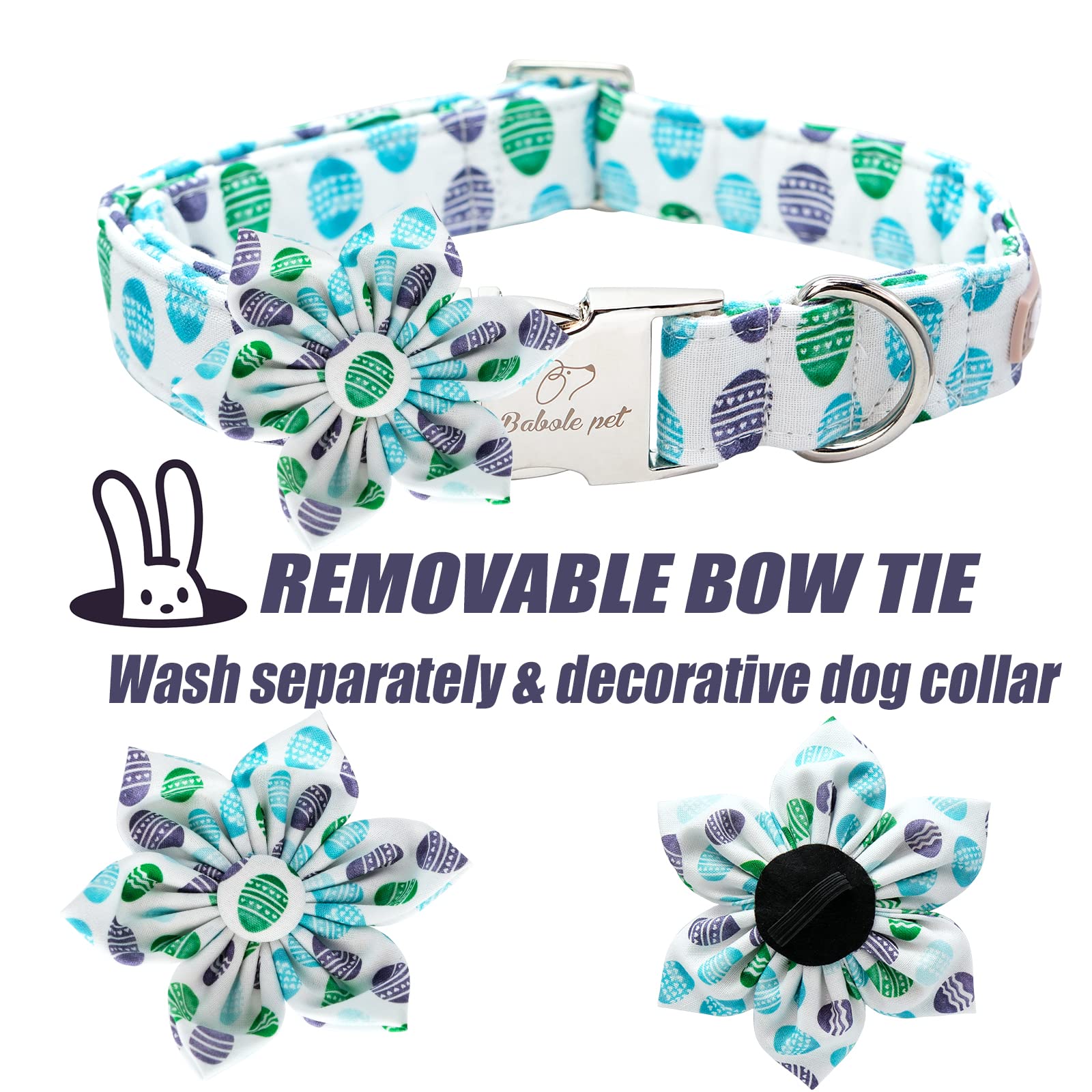 Babole Pet Dog Collar Easter Gift With Flower Tie, Egg Male Dog Collar With Safety Metal Buckle Adjustable Puppy Collars For Small Medium Large Boy & Girl Dog,Xs-Neck 8'-12'