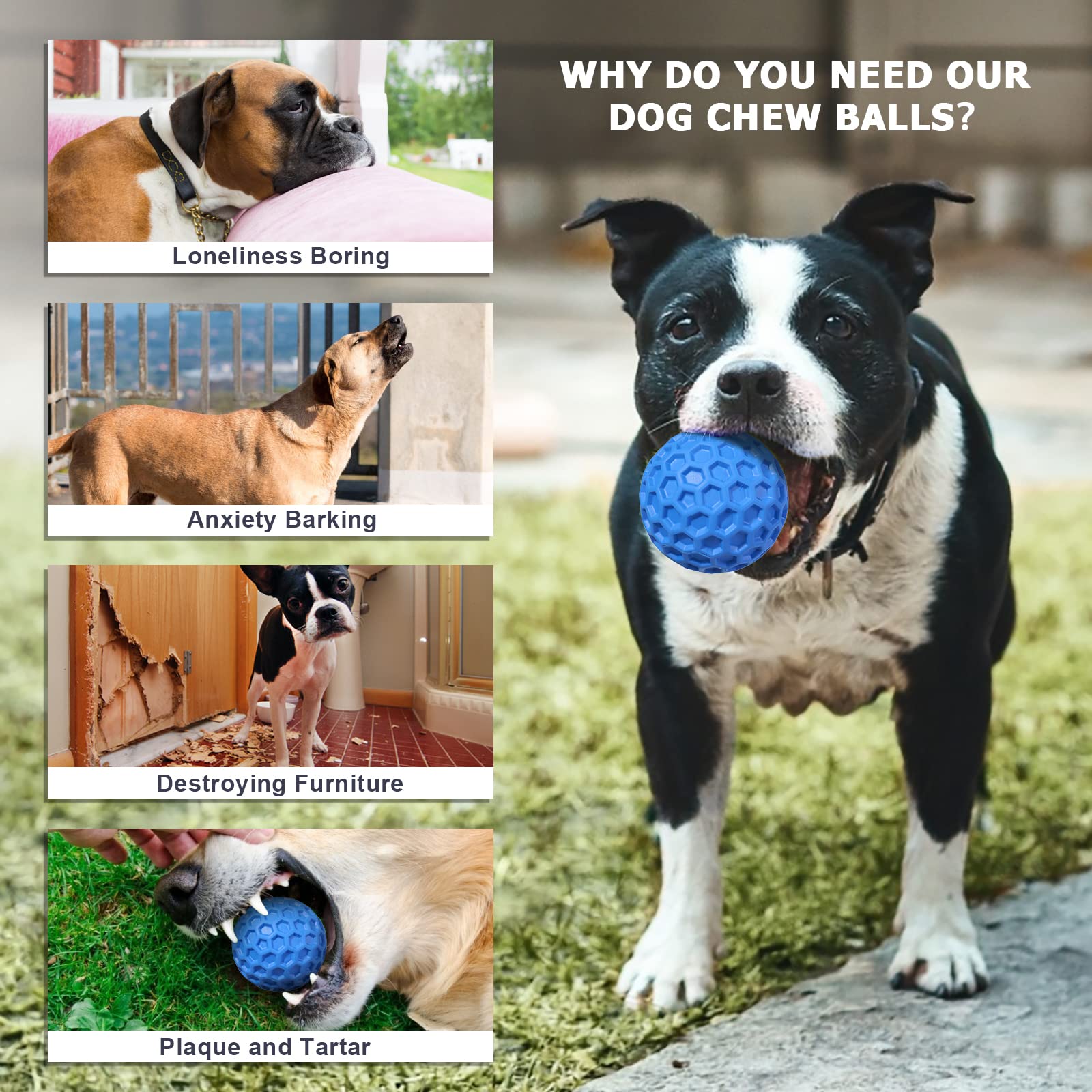 Putago Squeaky Dog Balls, 2 Pack Indestructible Dog Toys For Aggressive Chewers Large/Medium Breed, Natural Rubber Interactive C