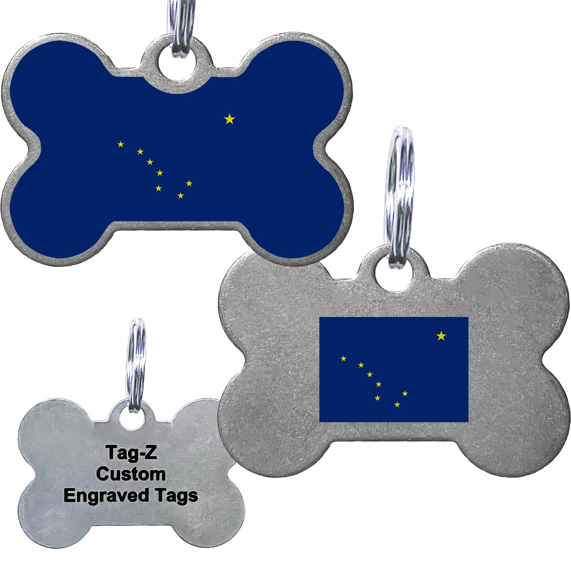 Alaska Flag Pet Id Tags, Custom Printed And Laser Engraved Bone