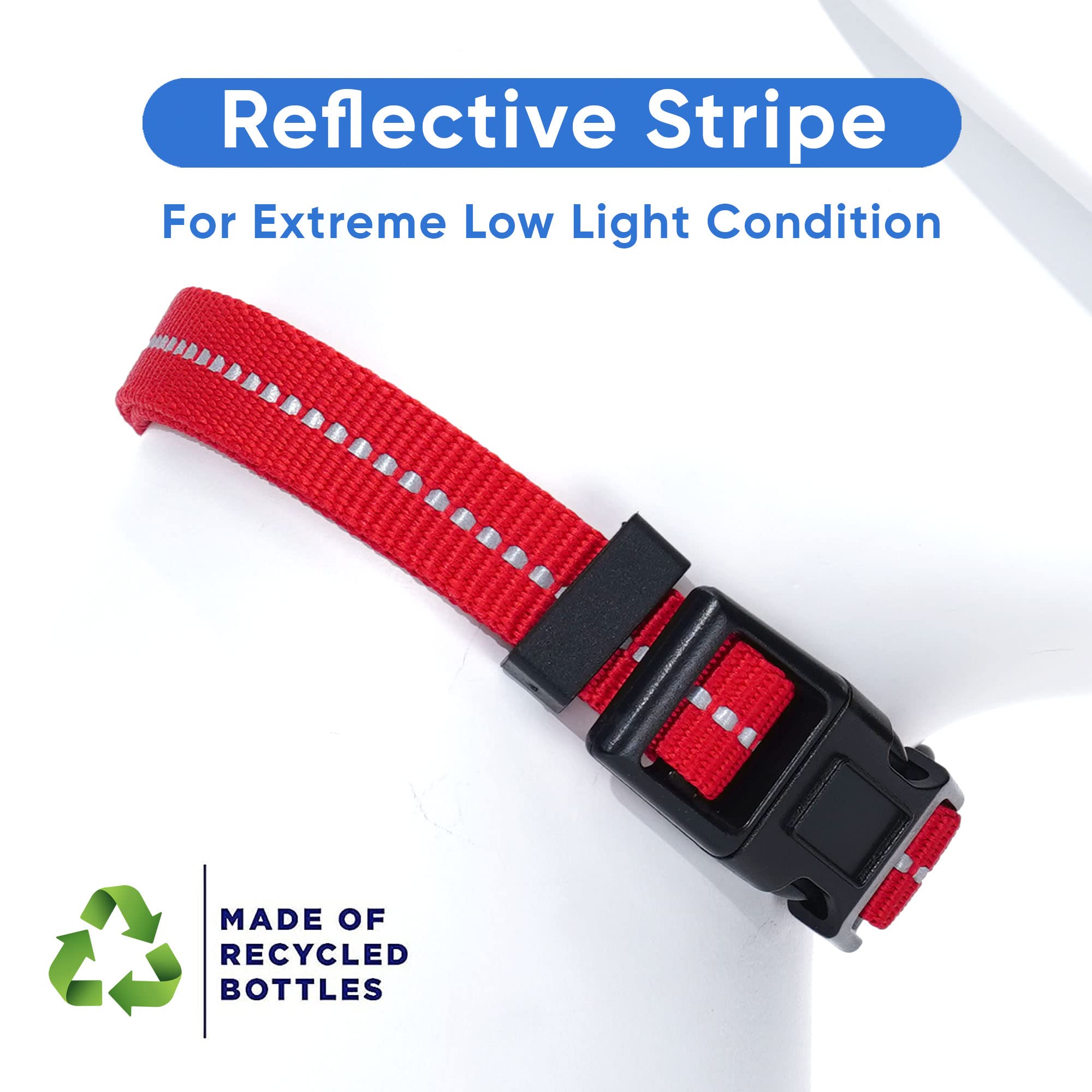 Pawtitas Recycled Dog Collar With Reflective Stitched Puppy Collar Made From Plastic Bottles Collected From Oceans Small Red Chi