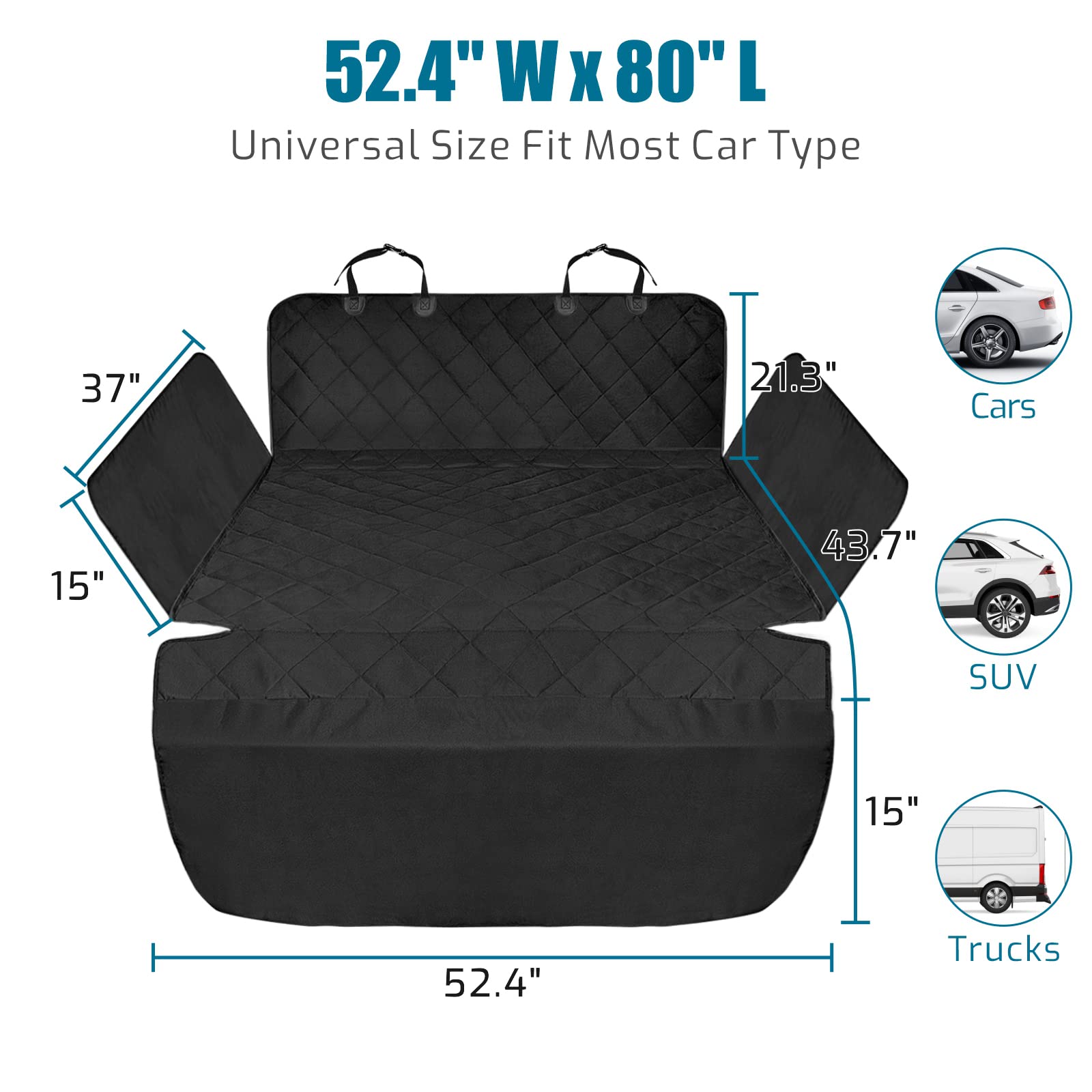 Veckle SUV Cargo Liner for Dogs Water Resistant Dog Trunk Cover with Side Flaps Nonslip Pet Cover, Universal Fit Cargo Area Prot