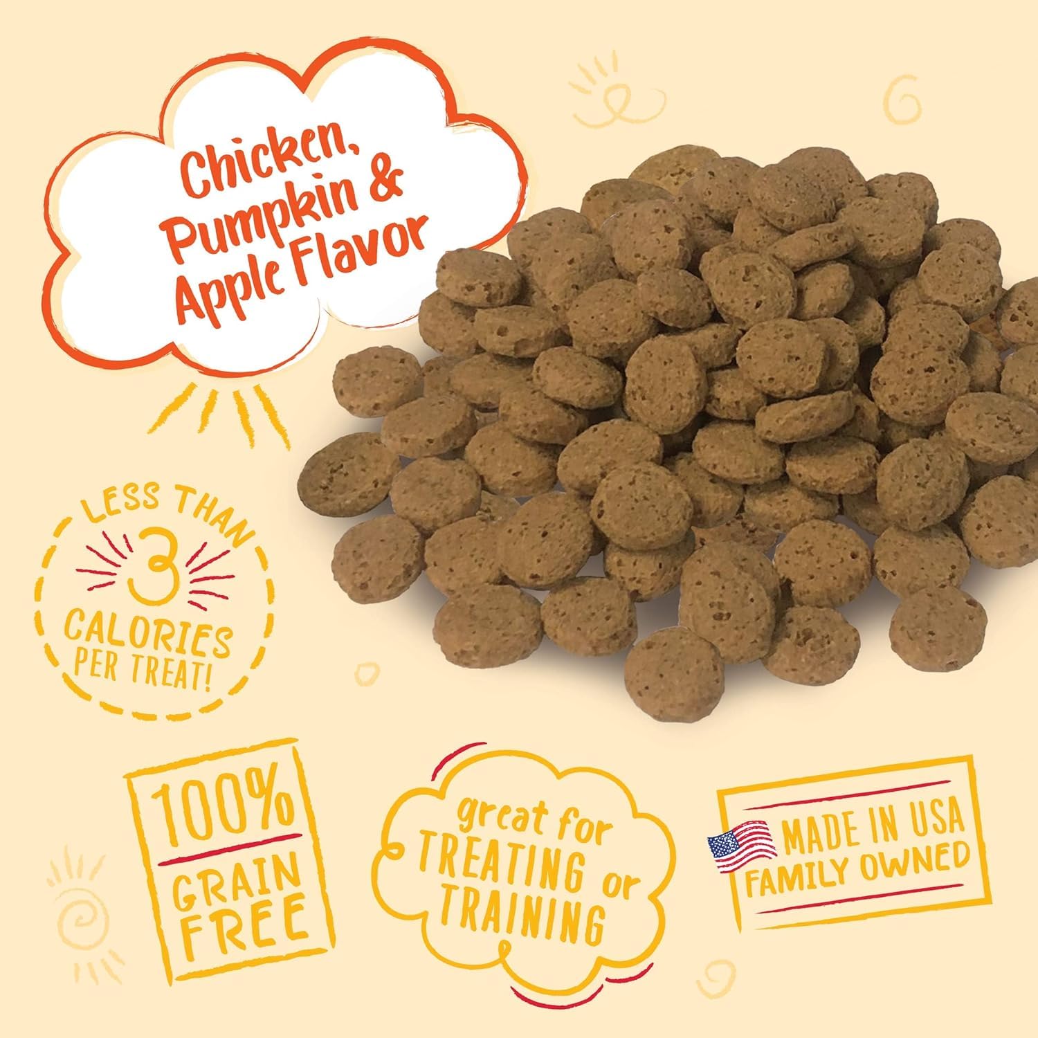 Charlee Bear Dog Training Treats, Grain Free, 8oz (Pack of 2), Chicken, Pumpkin & Apple, Low Calorie, Crunchy for All Breeds