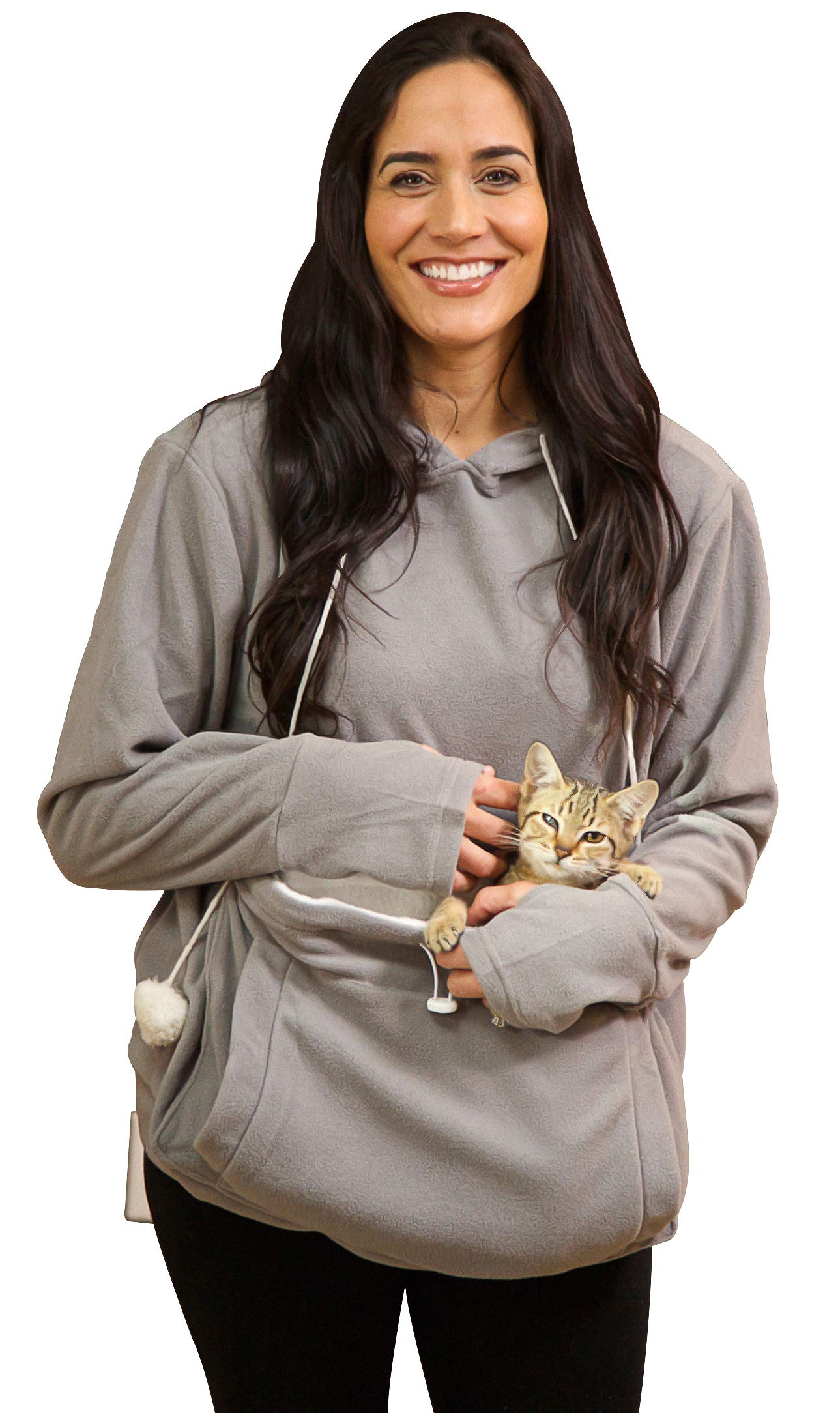 KITTYROO Cat Hoodie - Original AS SEEN ON TV Sweatshirt with Soft Kangaroo Pouch, Grey, X-Large Size for Cats and Kittens