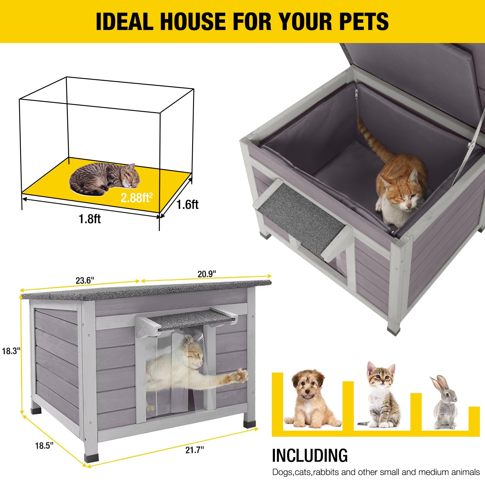 Cat House For Outdoor Cats Insulated Feral Kitty Shelter With Warm Liner For Winter Waterproof Rabbit Hutch For Bunnies,Cats