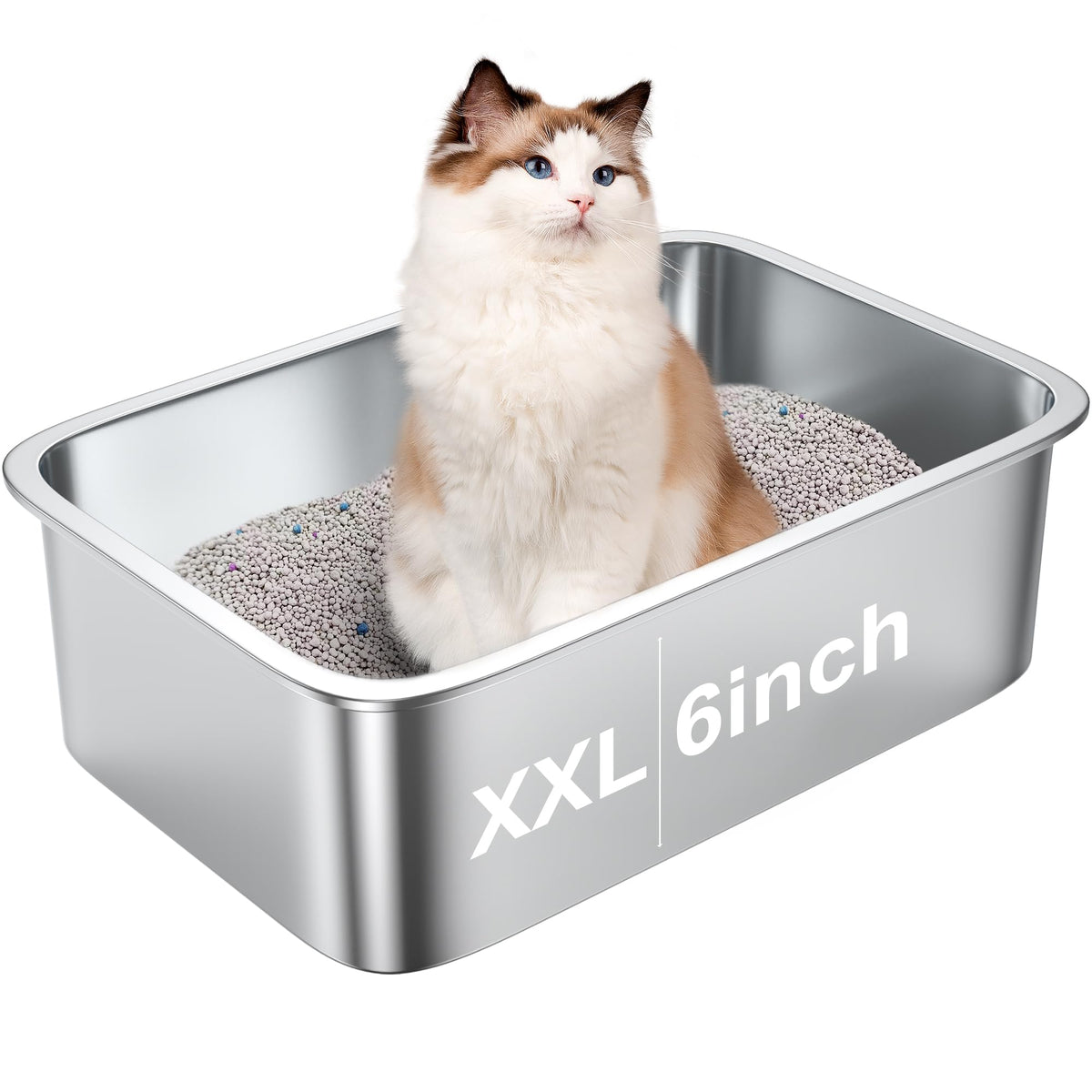 Litter Box Stainless Steel Easy To Clean,Non-Stick Kitty Litter Box,Suitable For Indoor And Outdoor Pet Cats