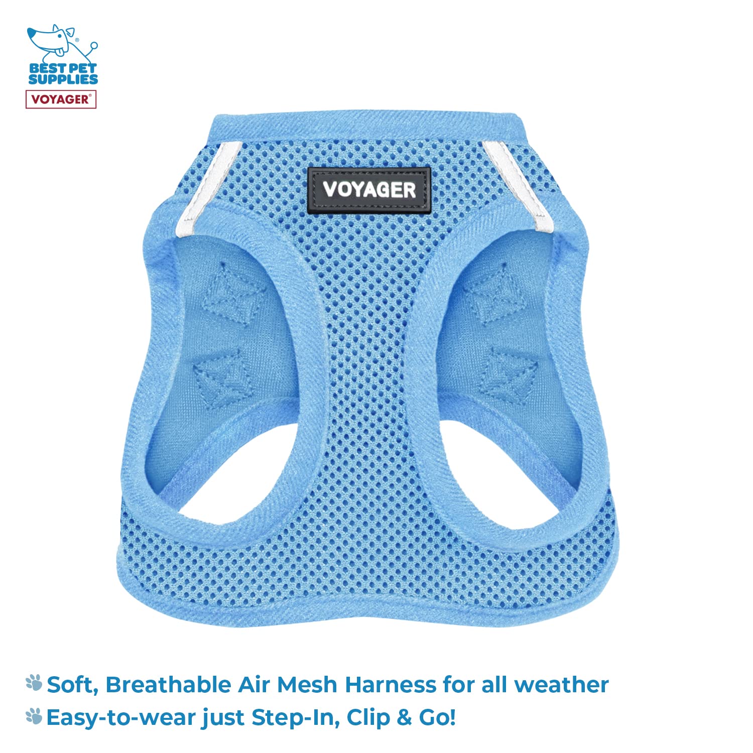 Voyager Step-In Air All Weather Mesh Harness And Reflective Dog 5 Ft Leash Combo With Neoprene Handle, For Small, Medium And Large Breed Puppies By Best Pet Supplies - Leash Harness (Baby Blue), Xxs