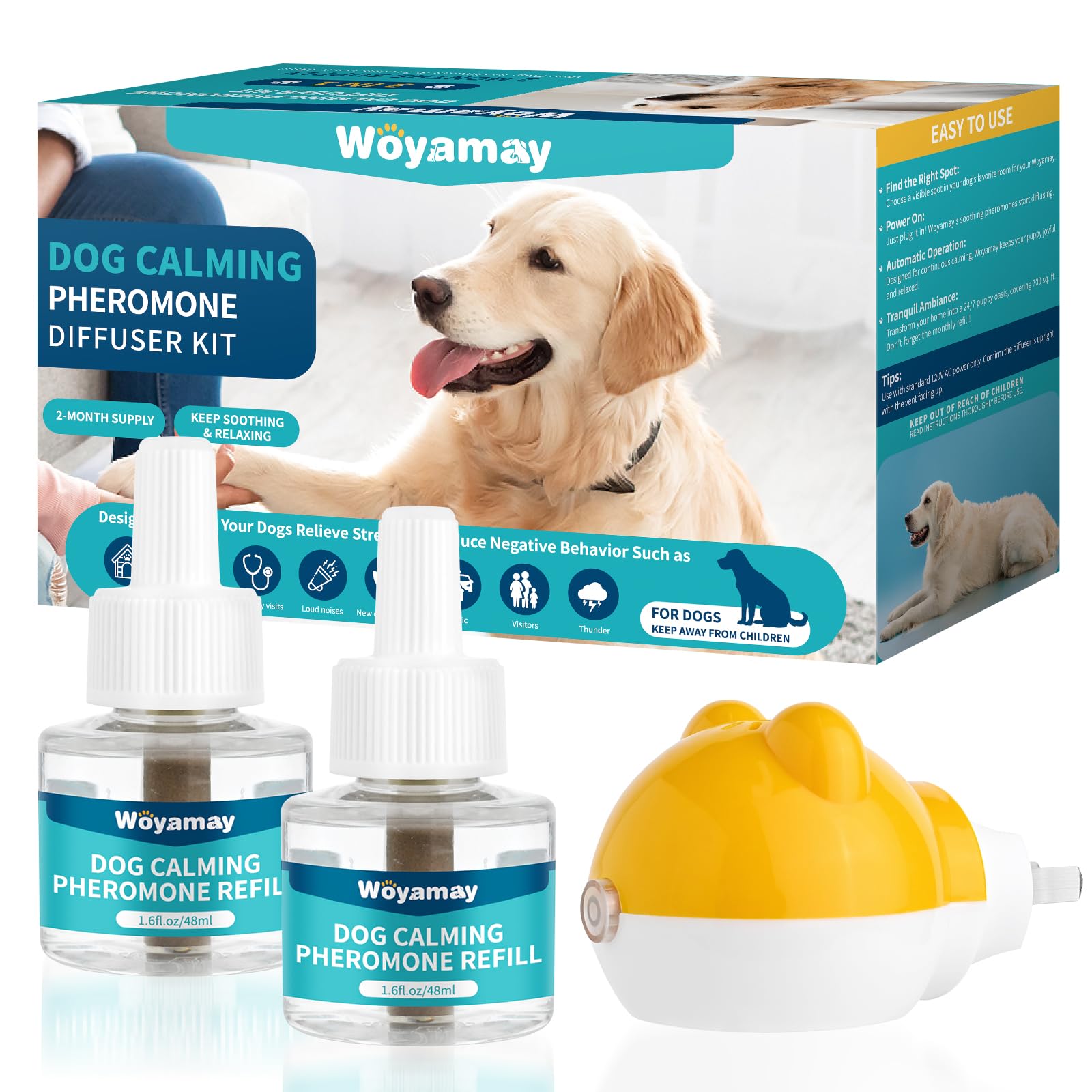 Woyamay Dog Calming Diffuser - Dog Pheromones Calming Diffuser for Dog Anxiety Relief 3-in-1 Dog Pheromone Diffuser Kit with 1 D