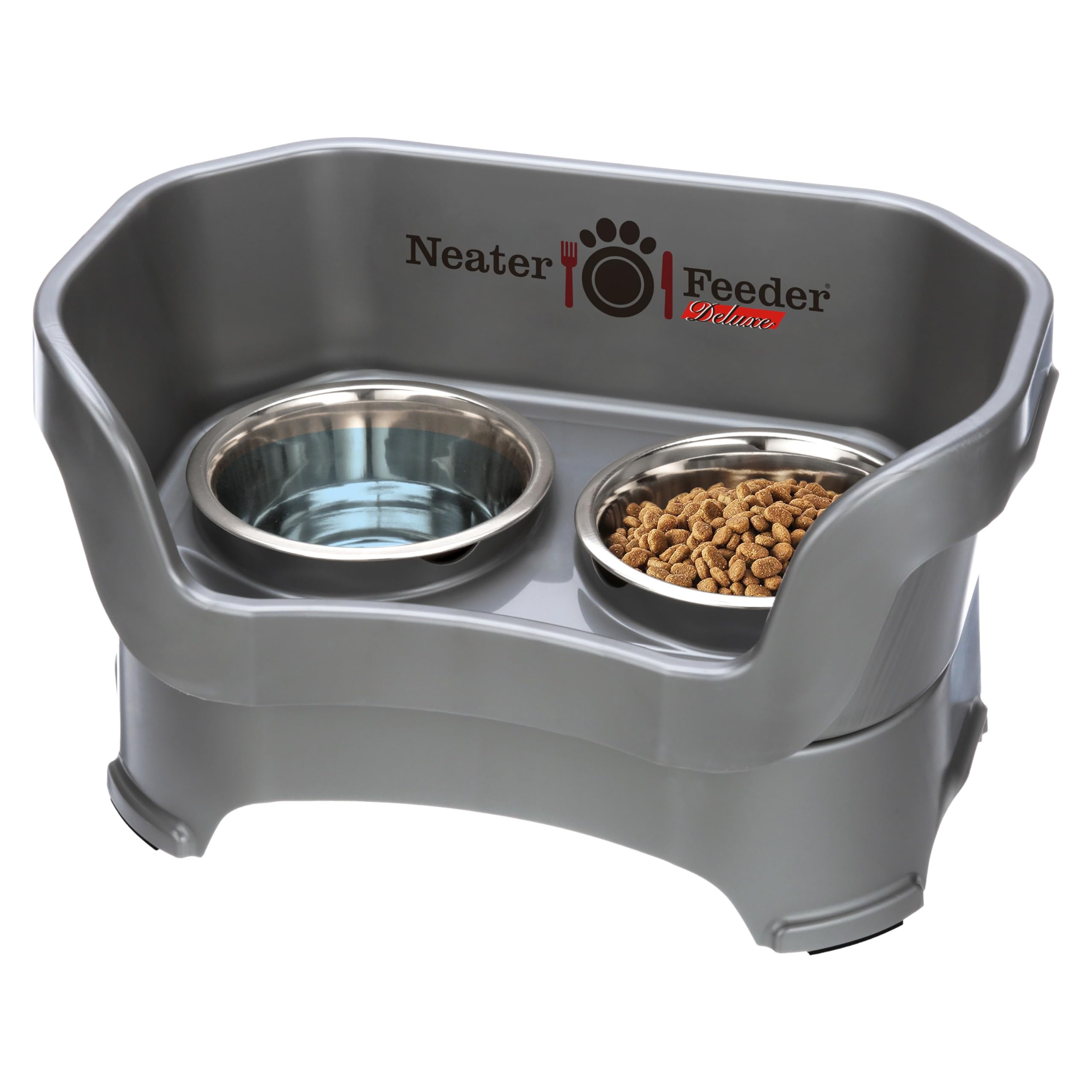 Neater Feeder Deluxe Mess Proof Dog Bowls Elevated Medium Sized Dog Breed - Made in USA - No Spill Raised Dog Food Bowl Stand - 