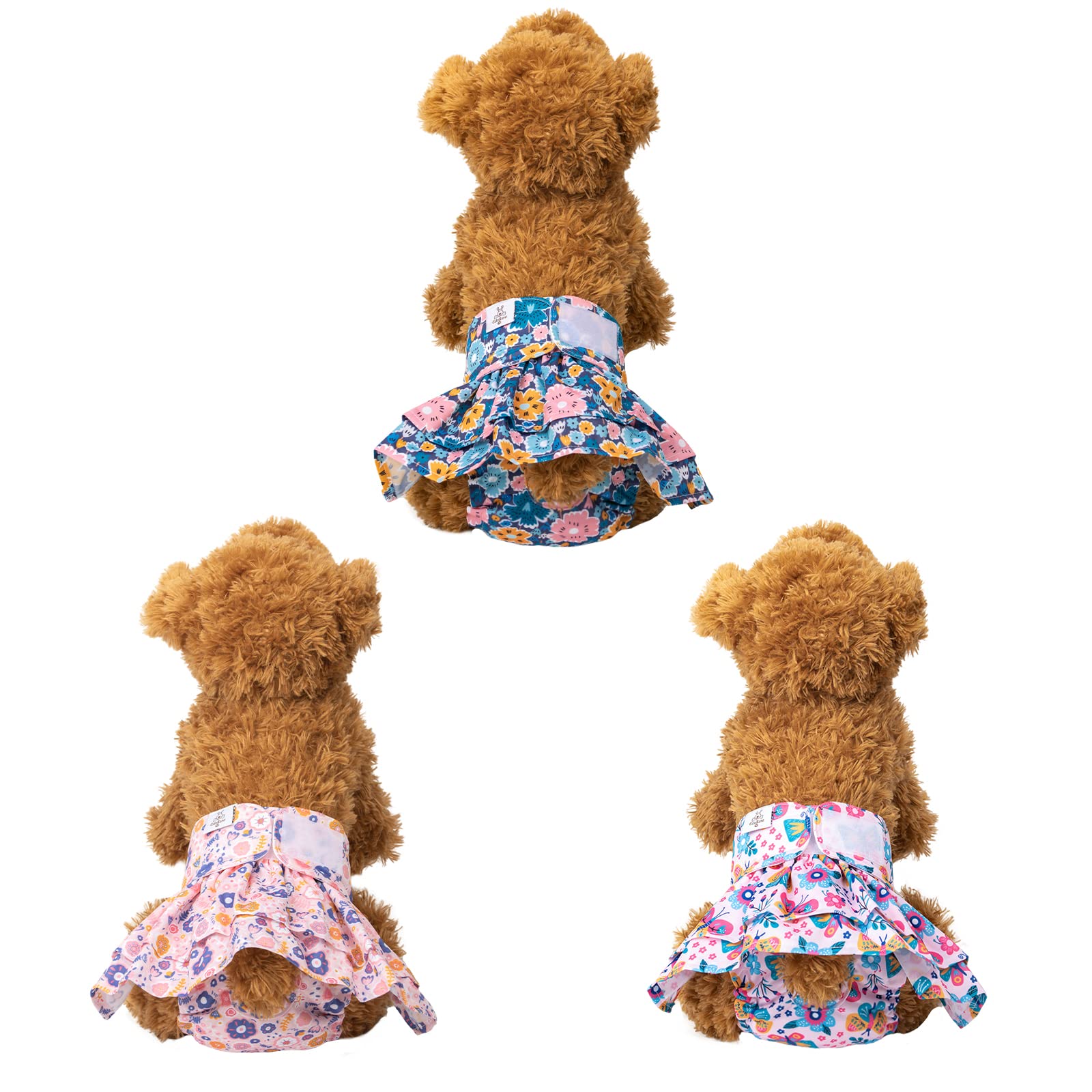 Cutebone Female Dog Diapers With Skirts 3 Pack Reusable Puppy Dresses Pants For Heat Cycle Period Qbd11Xs