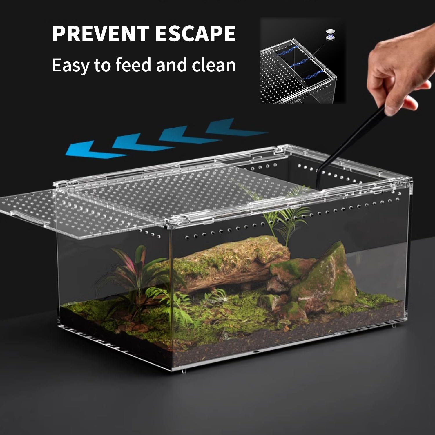 ?No Assembly? Reptile Tank Enclosure With Magnetic Button.16'' * 10'' * 8'' Thicken Snake Enclosure Cage,Batch Stackable Reptile