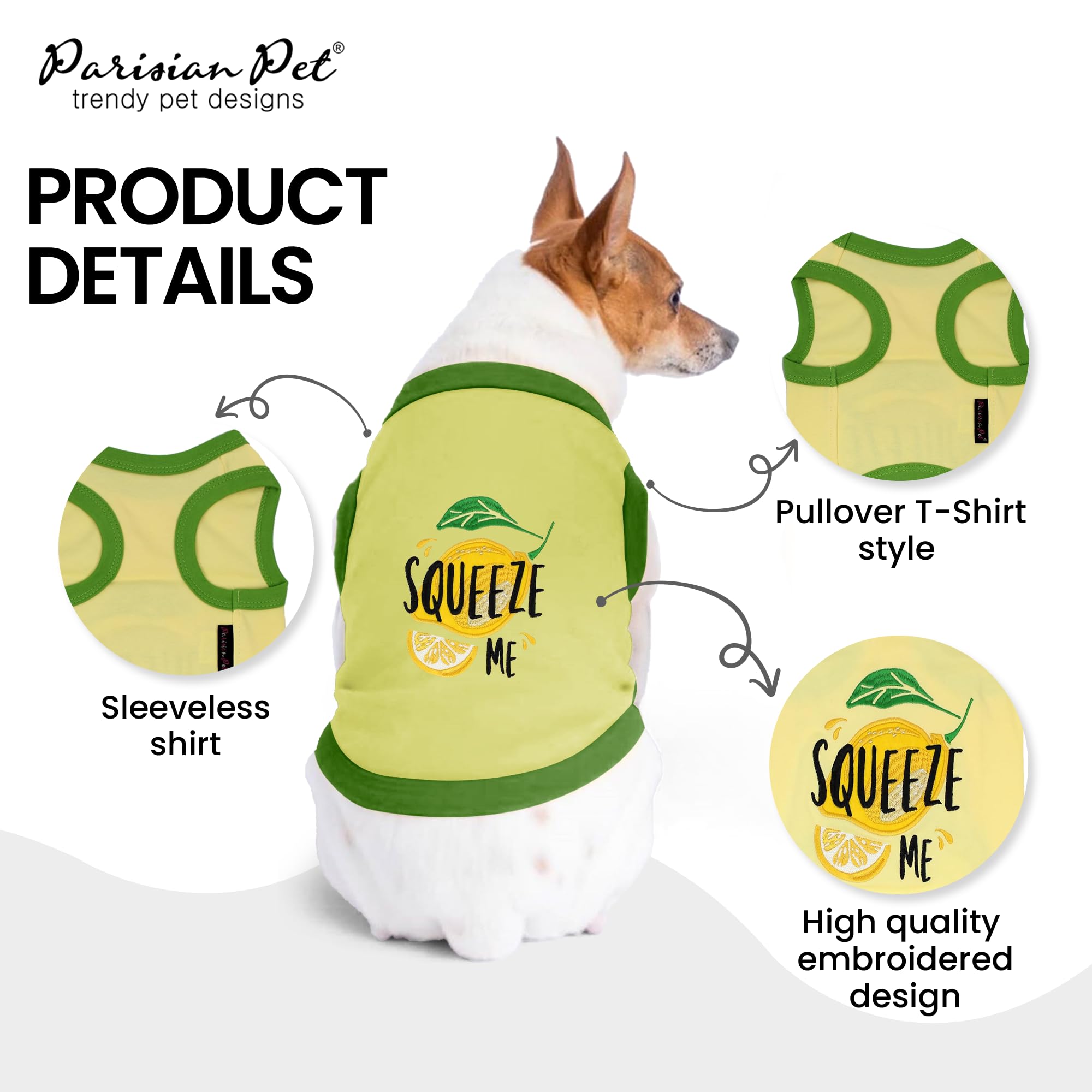 Parisian Pet Unisex Dog Tshirt - Embroidered  Squeeze Me  Dog Shirt - Breathable And Lightweight Dog Tank Top - Sleeveless Dog T