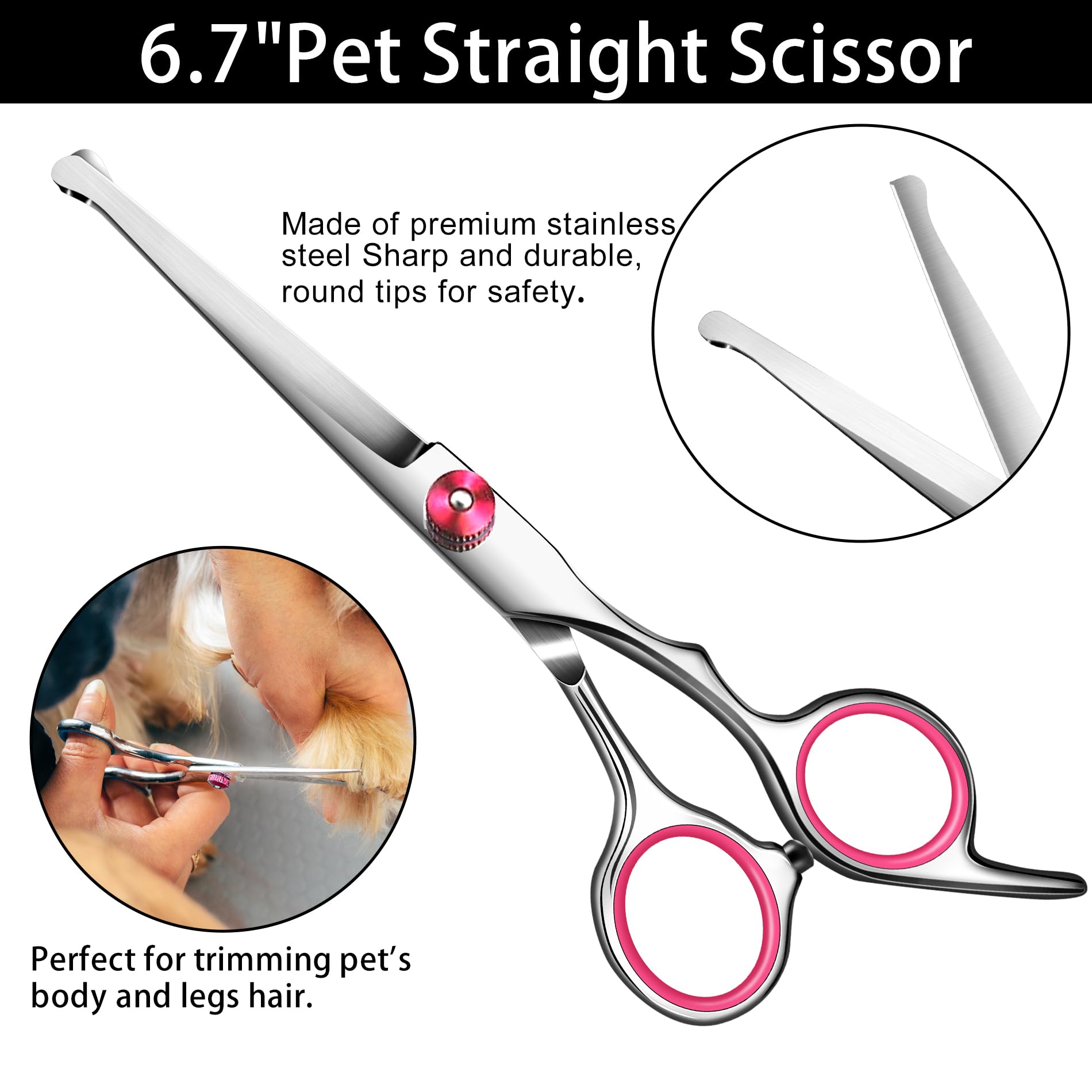 Dog Grooming Scissors Kit,Includes Curved Thinning Straight Scissors And Comb, Dog Grooming Shears With Safety Round Tips,Pet Gr