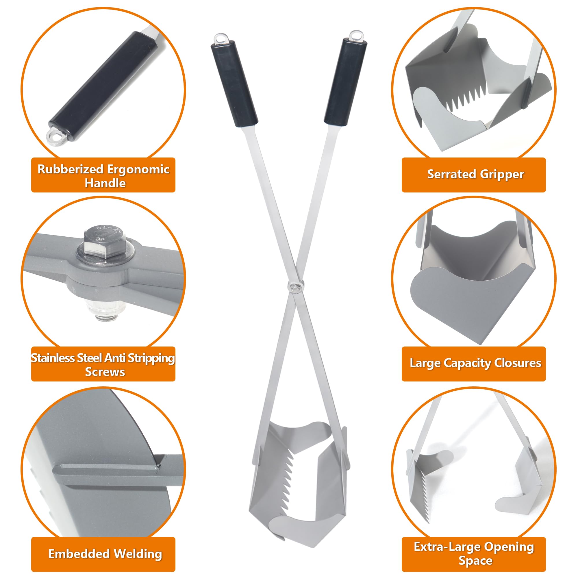 Heavy Duty Pooper Scooper 38'' Stainless Steel Long Handle Dog Pooper Scooper With Teeth For Large Dogs Outdoor Pet Waste Remova