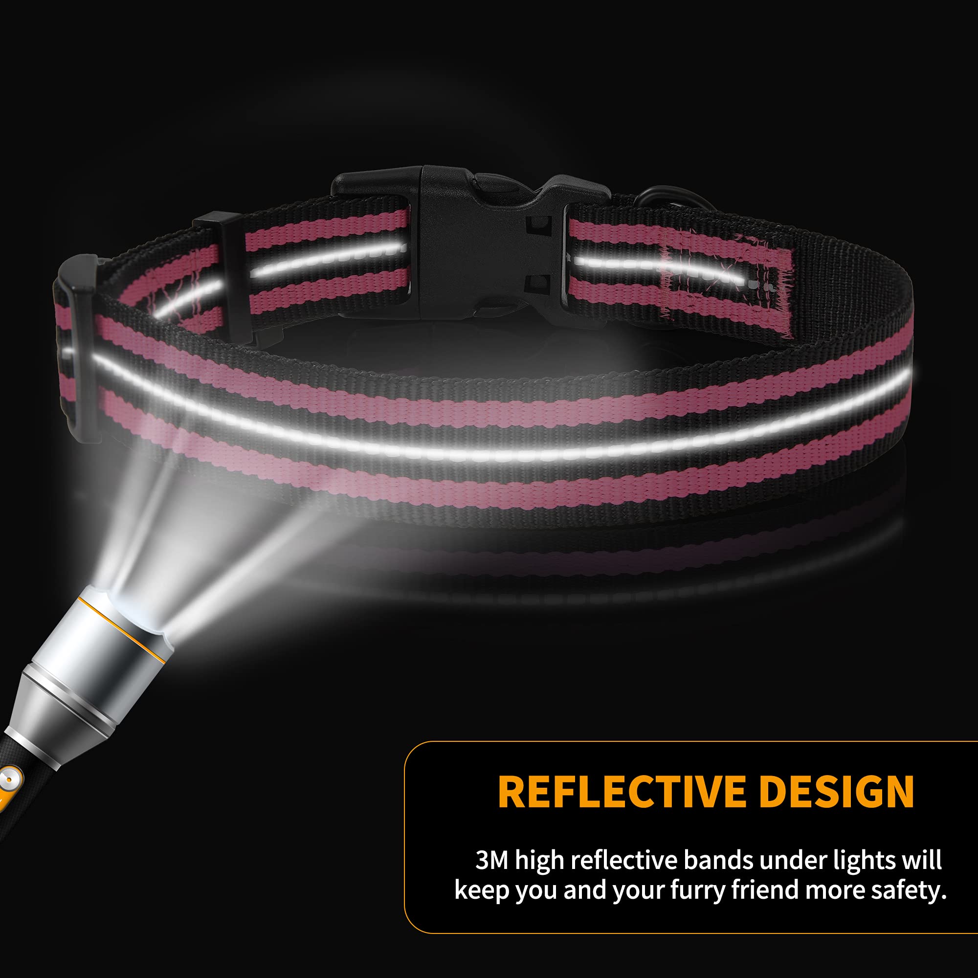 Mile High Life Reflective Dog Collar | Nylon Pet Collars Wiith Buckle | Light Weight Puppy Collars | Pink Dog Collars For Large