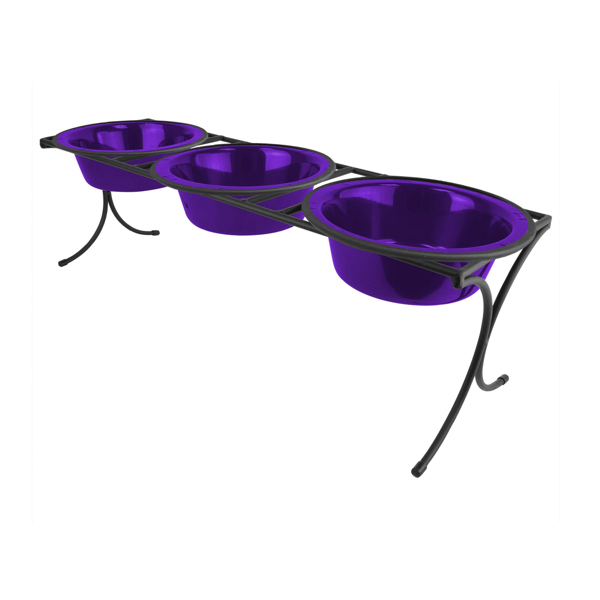 Platinum Pets Bistro Triple Diner Feeder With Stainless Steel Dog Bowls, Large, Electric Purple