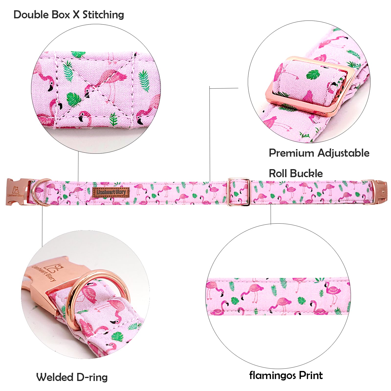 Lionheart Glory Valentine'S Day Collar, Flamingos Print Dog Collar For Large Pink Dog Collars Spring Female Pet Gift Adjustable