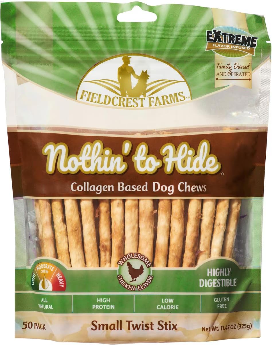 Fieldcrest Farms Nothing to Hide Natural Rawhide Alternative Small Twist Stix for Dogs -50 Pack - All Natural Easily Digestible 