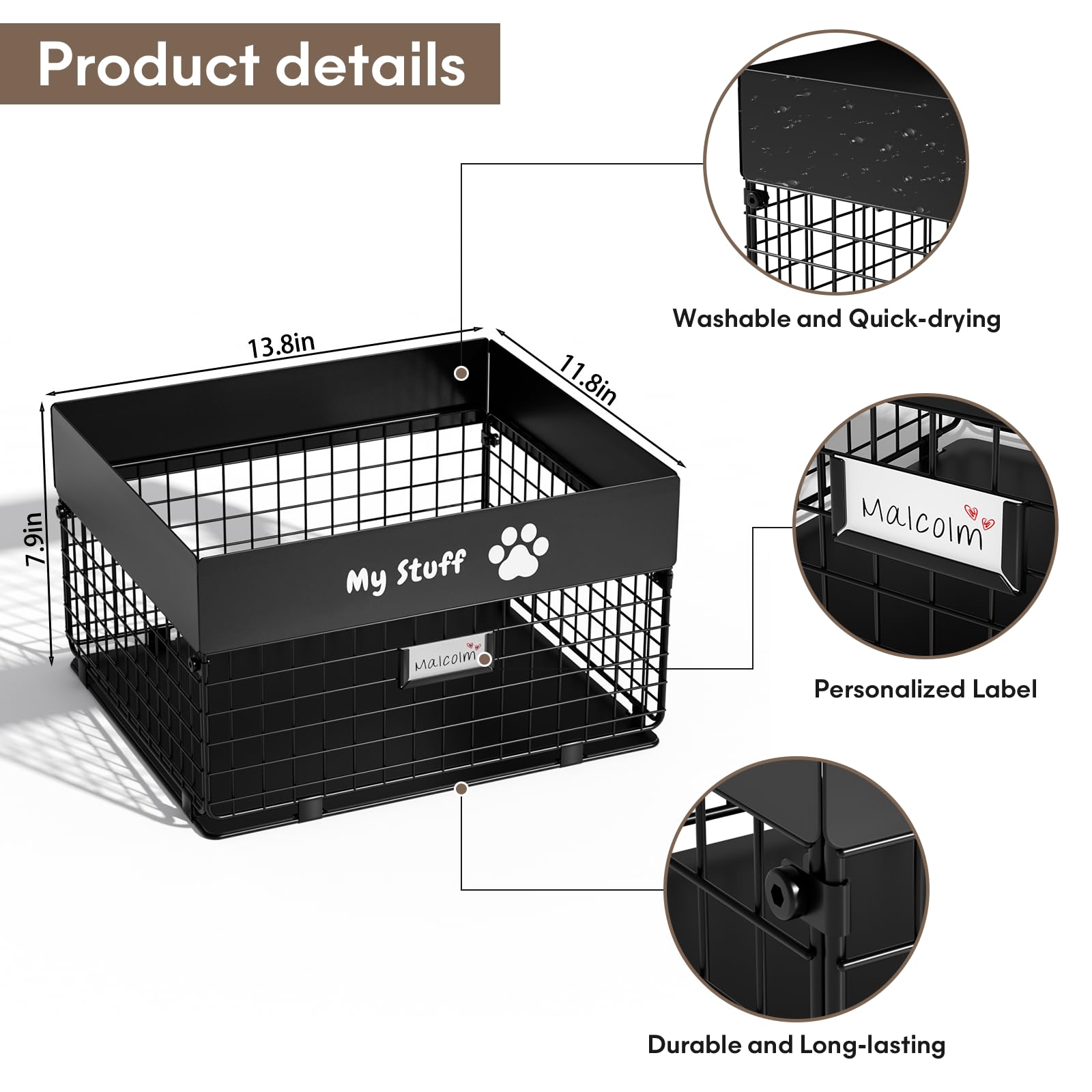 qeerable Dog Toy Basket - Metal Large Dog Toy Box for Small Dog - Dog Toy Storage Bin for Pet - Personalized Large Dog Toy Baske