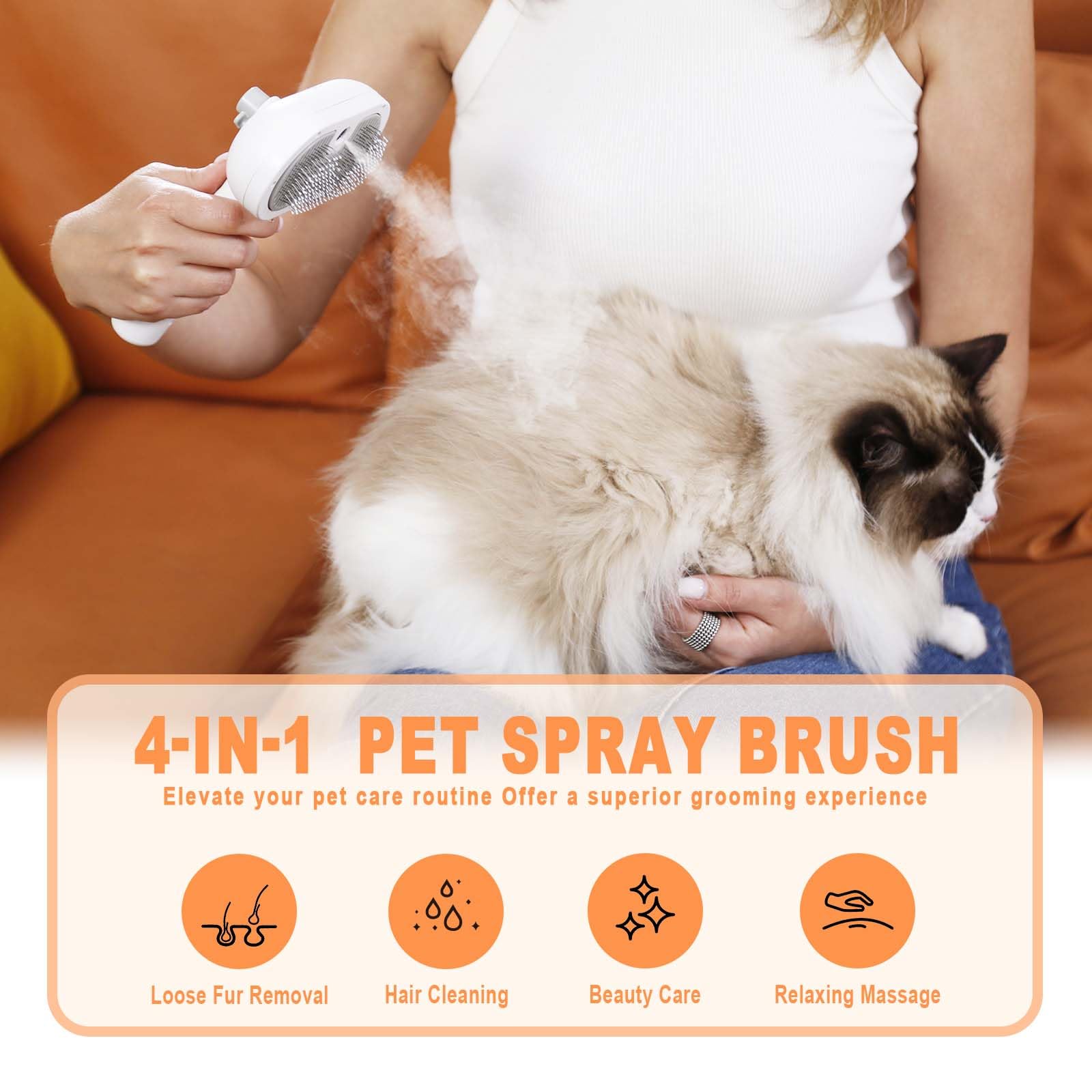 Furgo Cat Steam Brush For Shedding,3 In 1 Steam Pet Brush For Cats & Dogs, Efficient Hair Removal & Cleaning, Pet Hair Removal T