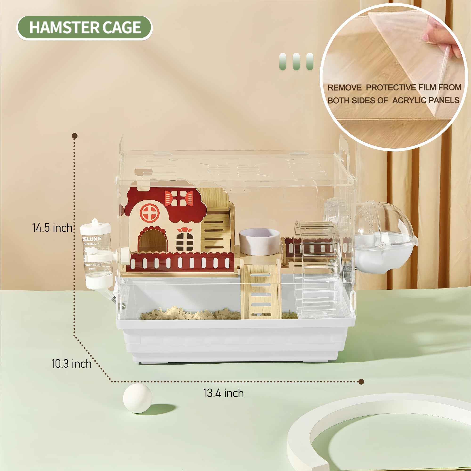 8 In 1 Clear Acrylic Hamster Cage With All Accessories,13.5''L* 10''W* 13''H Dwarf Hamster Cage,Small Hamster Habitat,Garden Sty