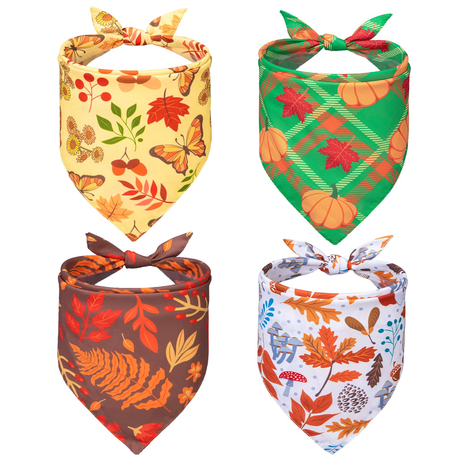 Pupteck Fall Dog Bandanas 4Pcs For Thanksgiving Day - Autumn Soft Pet Triangle Bibs Scarf, Pet Accessories For Small Medium Larg