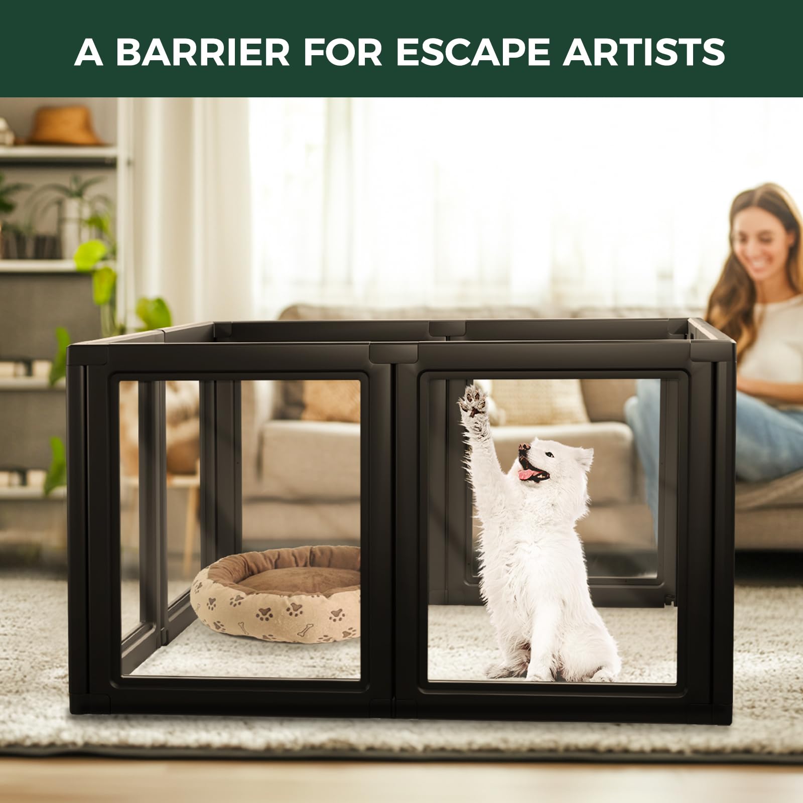 FXW AuraSpace Acrylic Dog Playpen for Small/Medium Dogs, 30"H, 8 Panels, Black