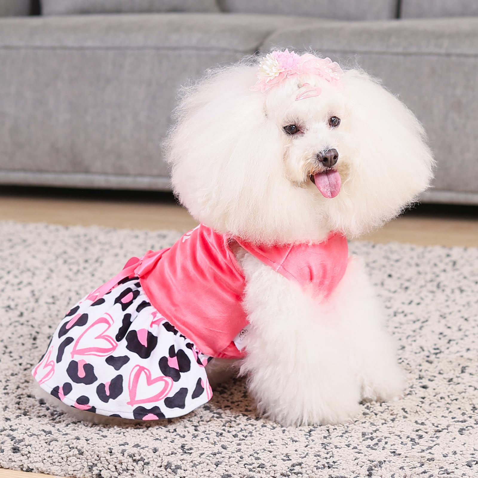 Cutebone Dog Dresses Velvet Mama'S Girl Small Dogs Clothes Onesie Pet Apparel Girl Puppy Skirt With Bow Hair Rope Cva40M-D