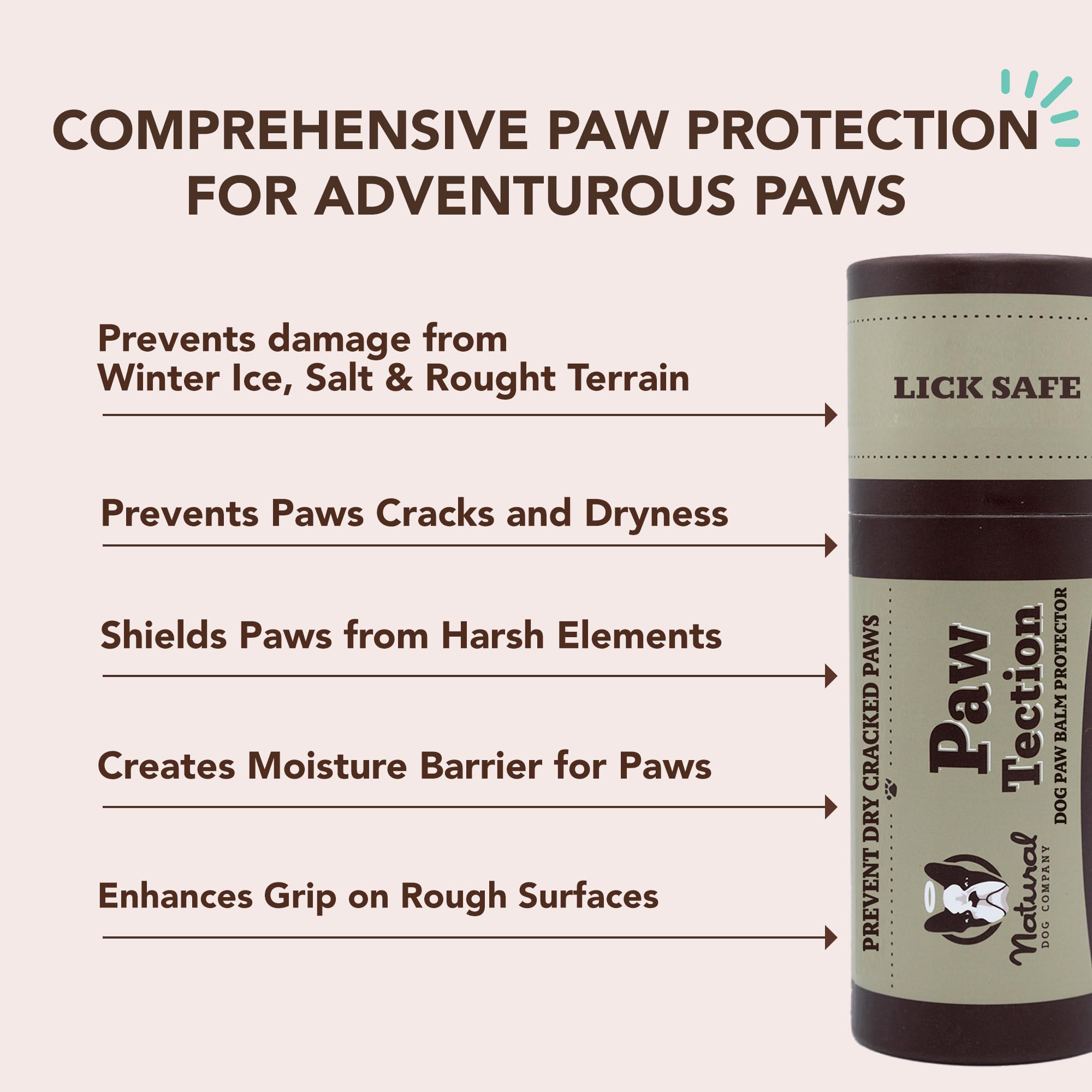 Pawtection Balm Stick For Dogs (2Oz) All-Natural, Lick-Safe Dog Paw Protector, Moisturizing Dog Paw Balm For Dry, Cracked Pads, Protects Paws From Winter Ice, Salt & Rough Terrain