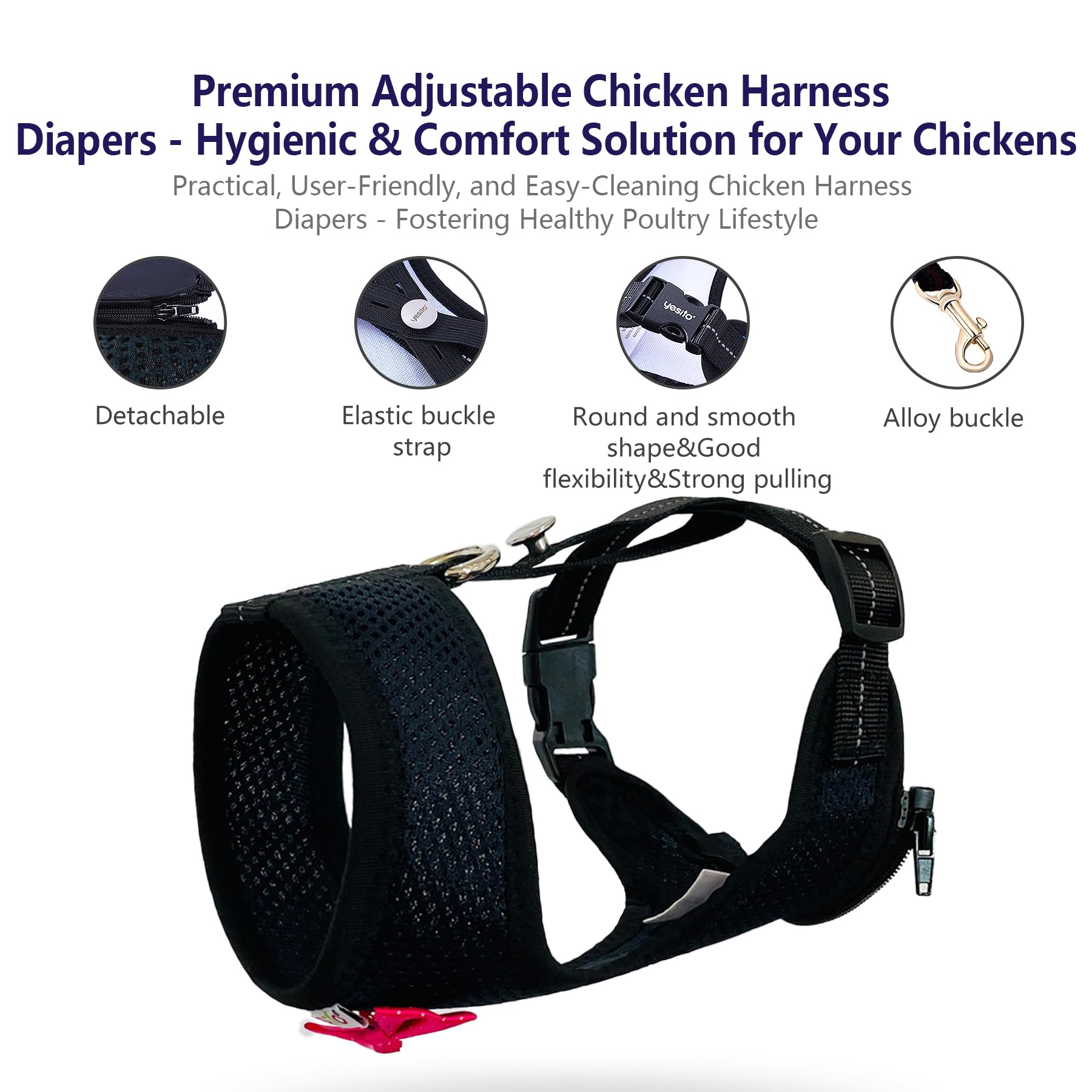 Yesito Chicken Harness Hen Size with 6ft Matching Leash - Adjustable, Resilient, Comfortable, Breathable, Large, Suitable for Ch