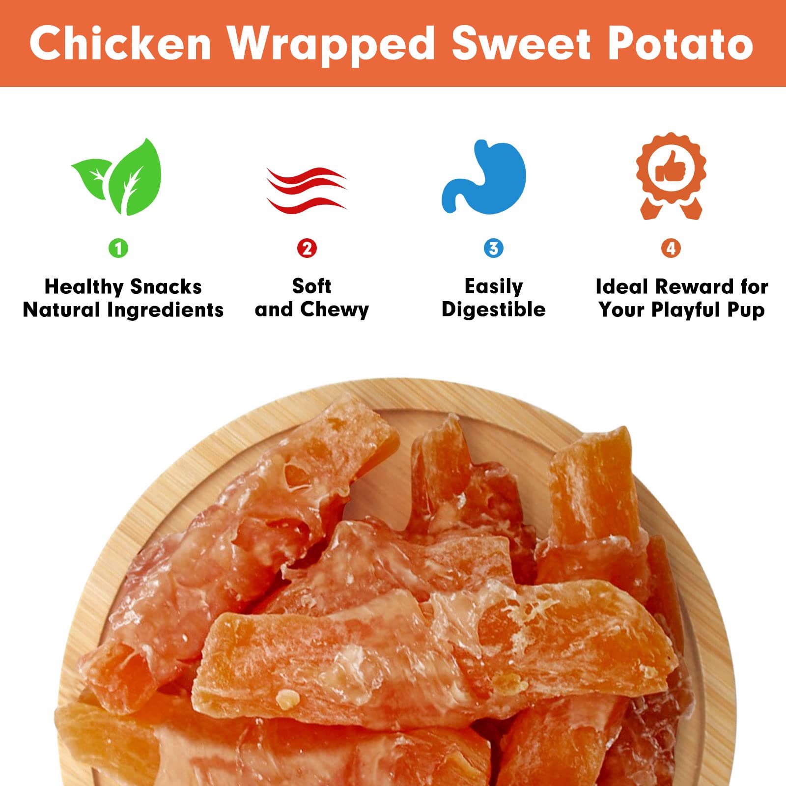 MON2SUN Dog Treats Rawhide Free Chicken Wrapped Sweet Potato Snacks, Gluten & Grain Free, Treats for Puppy and Small Dogs, (Chic