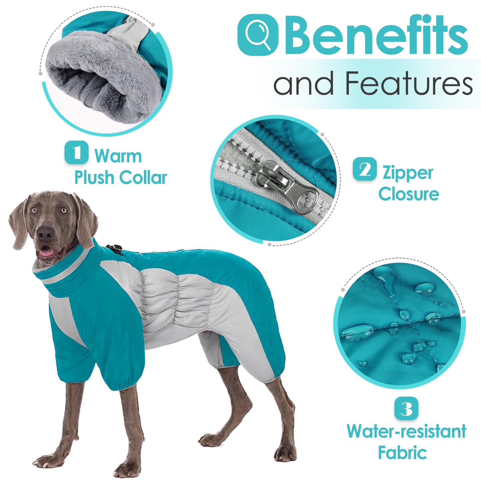 AOFITEE Fullbody Dog Coat Warm Fleece Dog Jacket, Windproof Dog Winter Coat with Harness Built In, Reflective Turtleneck Dog Sno