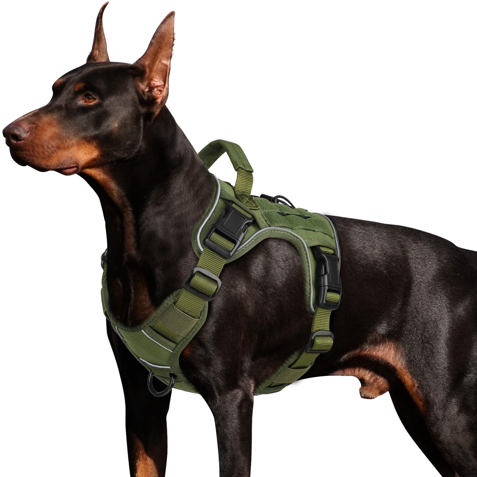 Wingoin Green Harness With Handle Tactical Dog Harness Vest For Large Medium Dogs No Pull Adjustable Reflective K9 Military Dog Vest Harnesses For Walking, Hiking, Training(M)