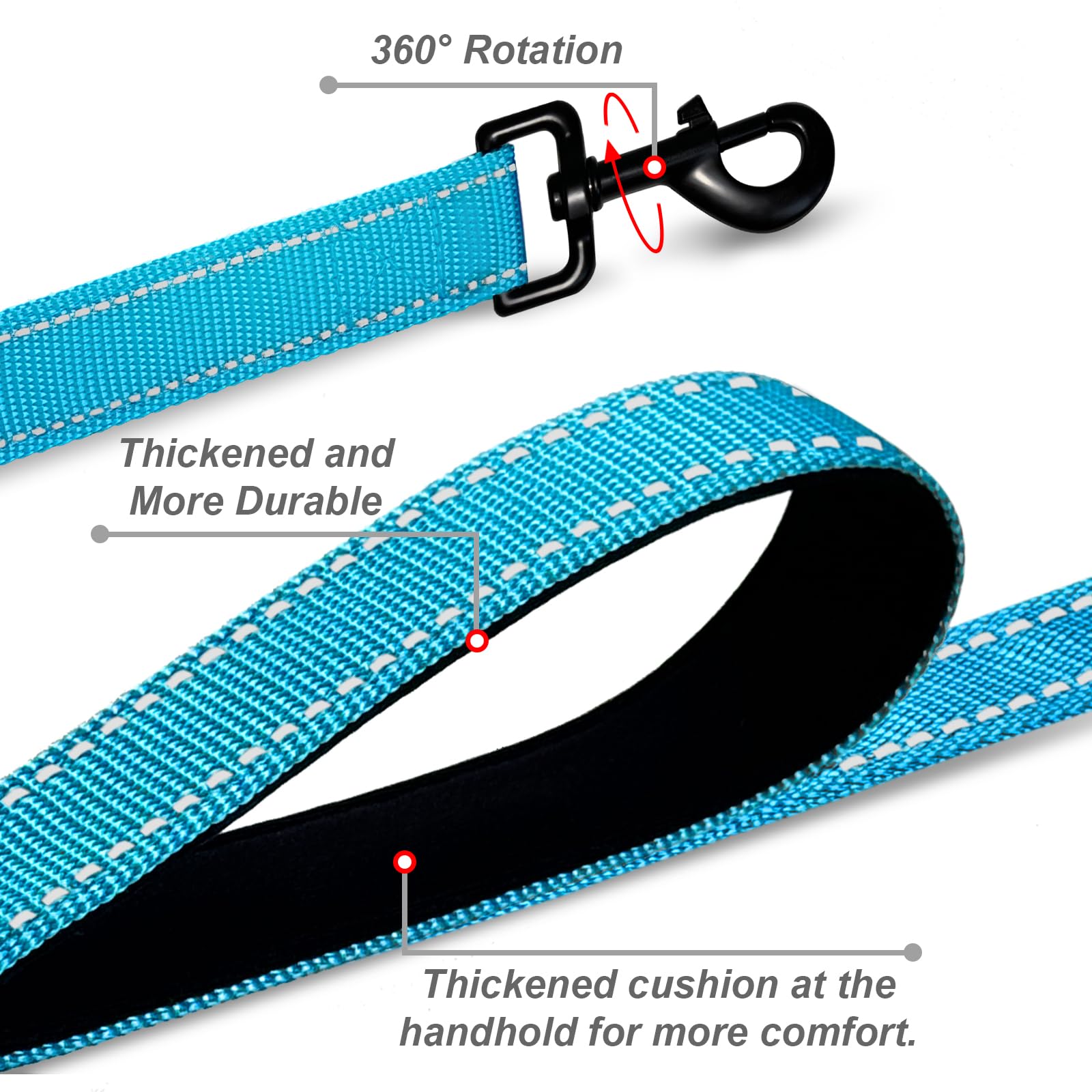 Dog Leashes For Large Dogs Heavy Duty, Double-Sided Reflective Dog Leash For Large Dogs Walking, Padded Handle Nylon Reinforced