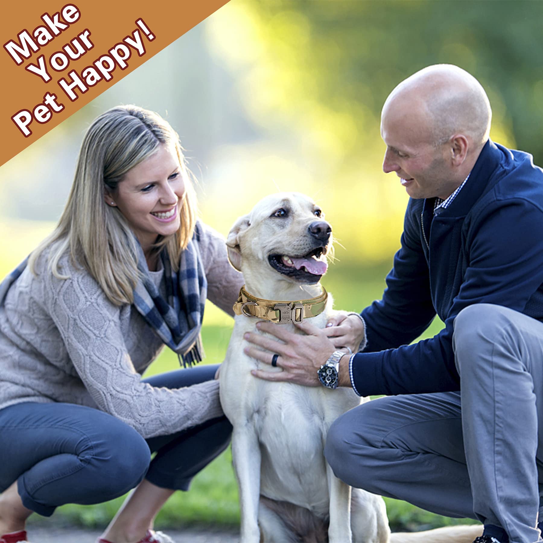 KCUCOP Tactical Dog Collar with Handle,Adjustable Military Dog Collar with Metal Buckle and Patches,Heavy Duty Dog Collars for M