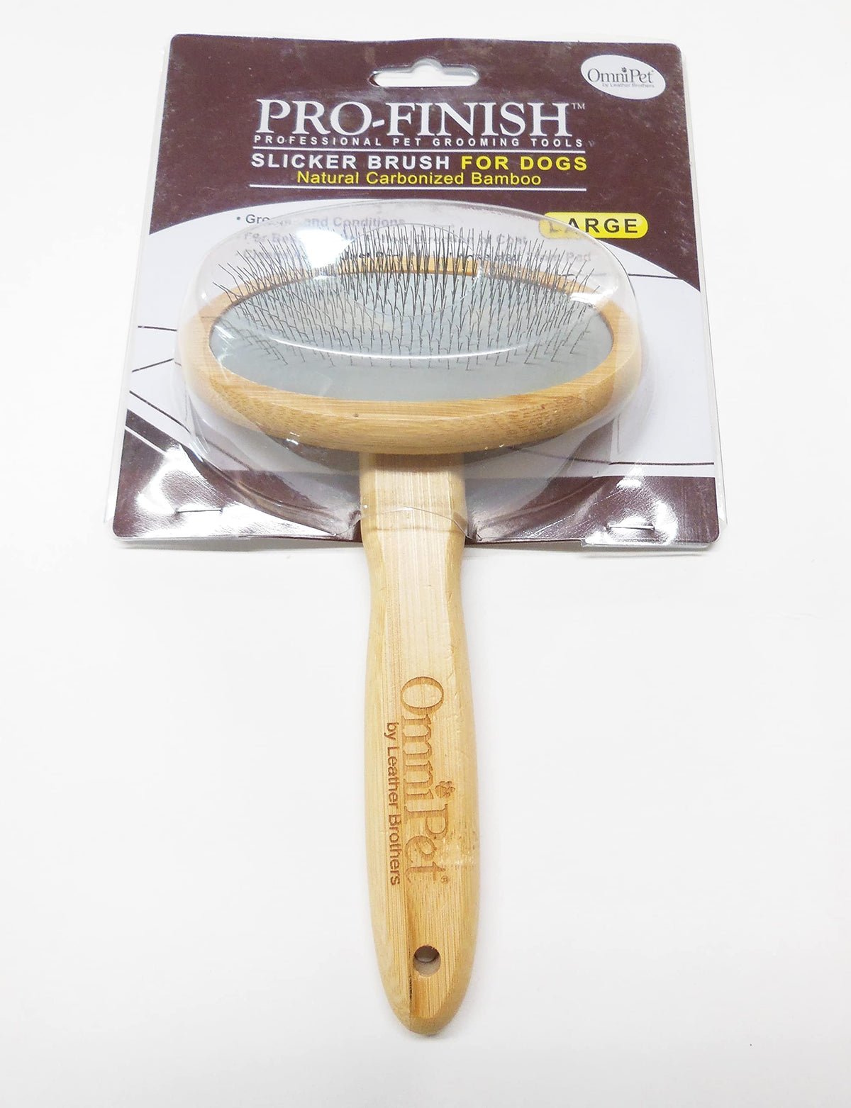 Omnipet Pro-Finish Slicker Grooming Brush With Carbonized Bamboo Handle, Large