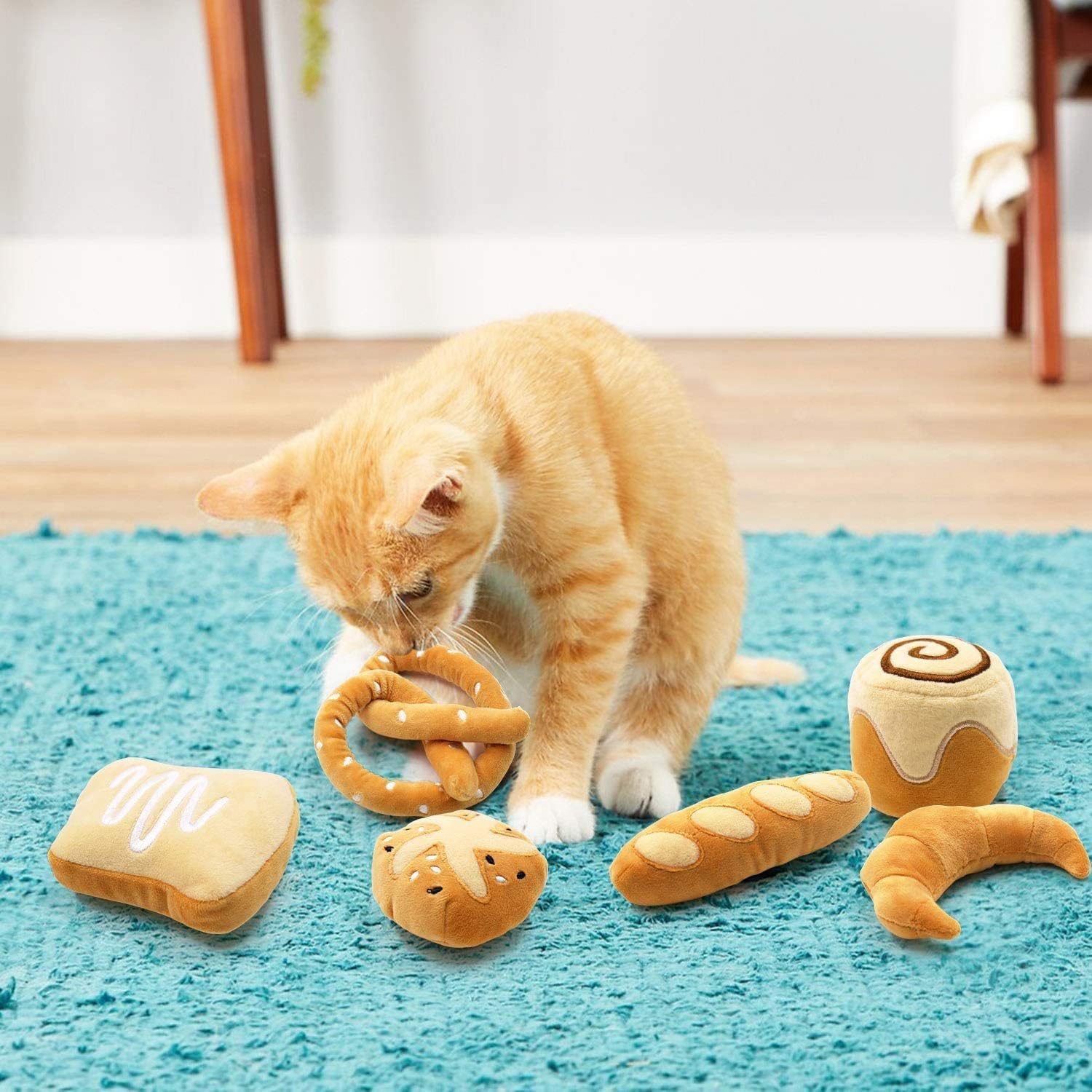 Bread Catnip Toys Cat Toys For Indoor Cats Interactive Toys For Cat Lover Gifts Kitten Chew Bite Kick Toys Baguette Croissant Pretzel Toast Bun Cinnamon Roll Plush Catmint Pet Birthday Presents