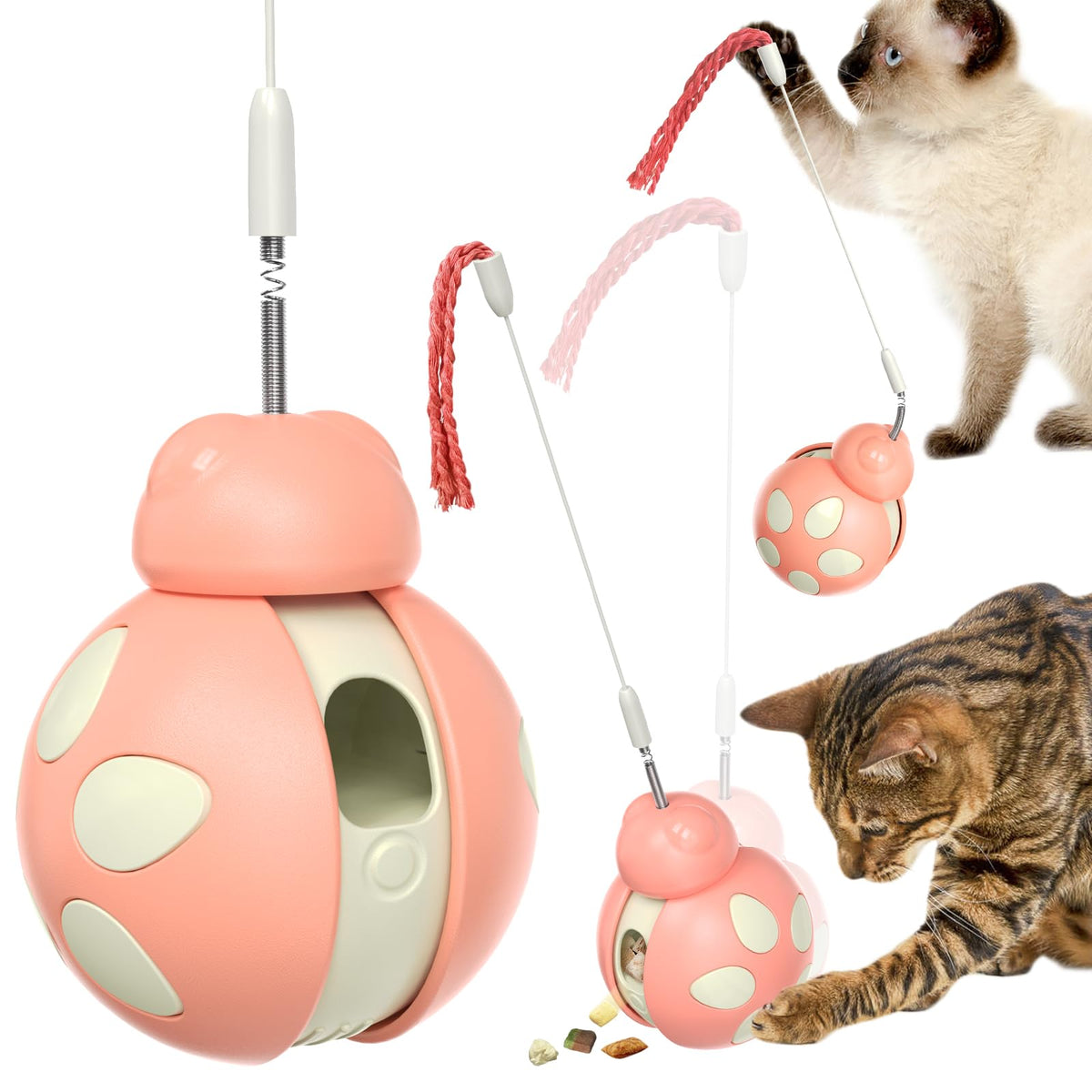 Cat Treat Interactive Toy, Indoor Puzzle Slow Feeding Mental Stimulation Sliding Rolling Cat Toy Ball With Ca-T Teaser, Cats Tre