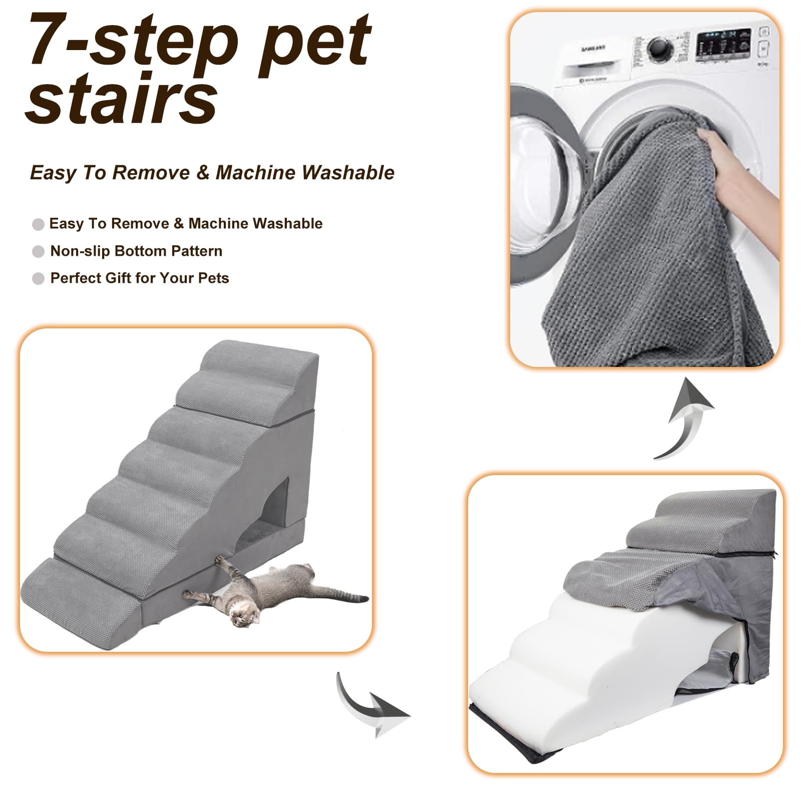 Dog Stairs For High Beds, A.Fati 6 Tiers Dog Steps For Beds Up To 30-36Inch, Pet Stairs Adjust To Either Side Of Bed, Non-Slip D