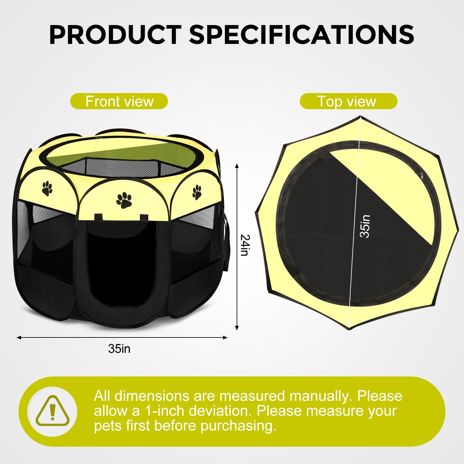 Horing Pop Up Tent Pet Playpen Carrier Dog Cat Puppies Portable Foldable Durable Paw Kennel (M 35'' * 35'' * 24'', Green)