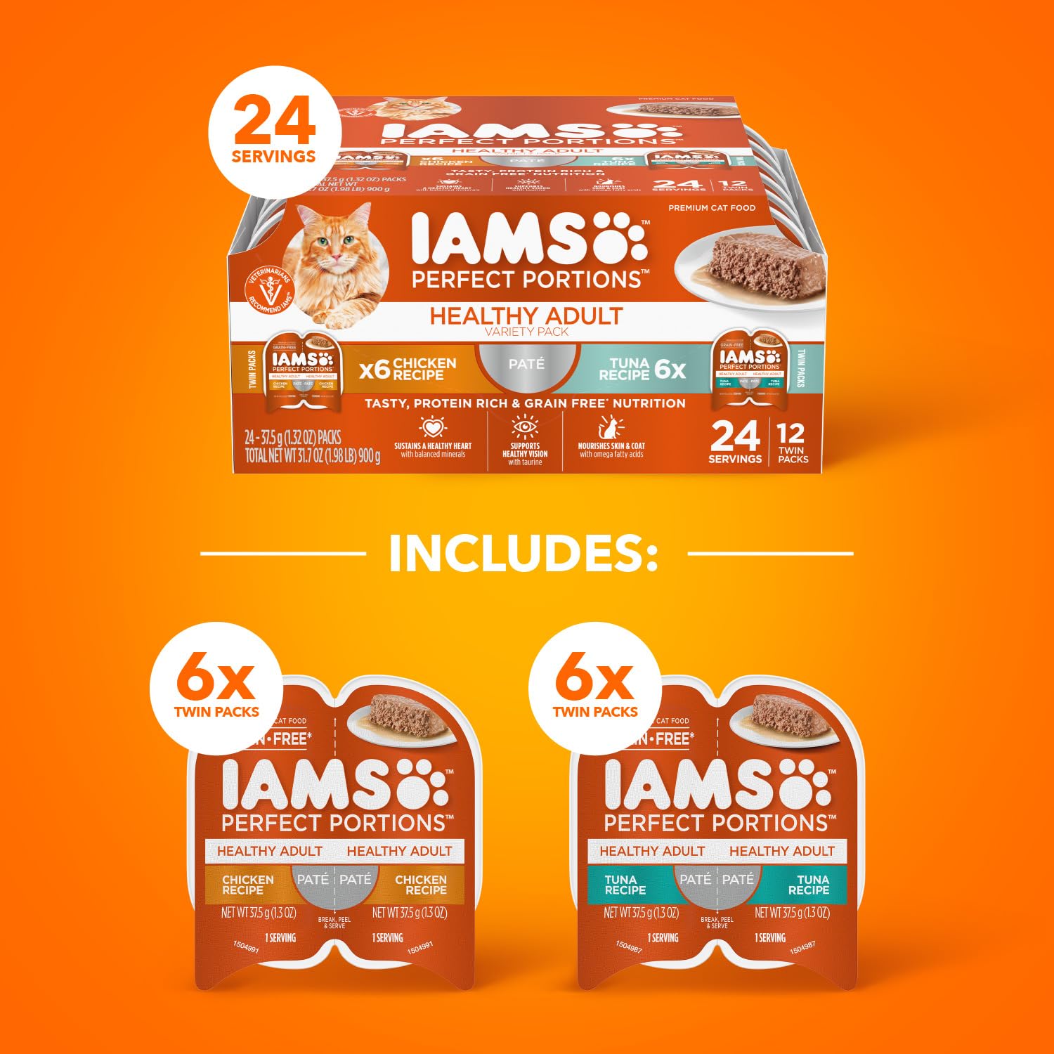IAMS Perfect Portions Healthy Adult Wet Cat Food with Chicken and Tuna Recipe Variety Pack, Easy Peel Twin-Pack Trays, Pack of 2