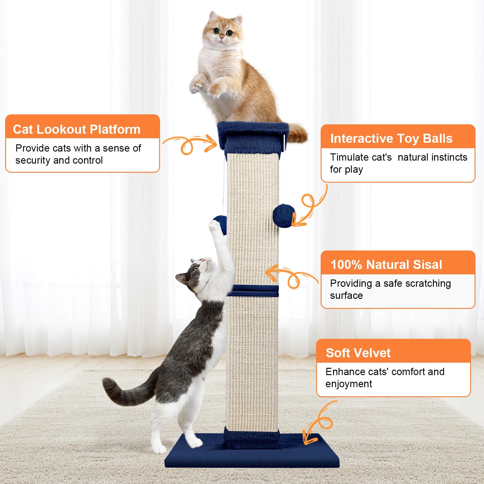 Cat Scratching Post 33 Inch Nature Sisal Cat Scratch Post For Indoor Cats, Large Cat Scratcher Protect Your Furniture Pink